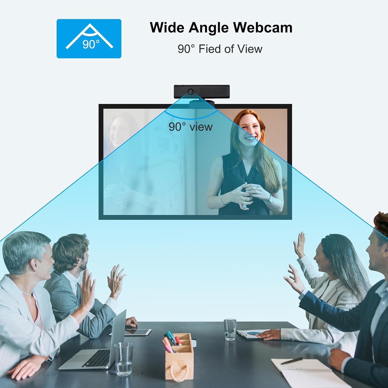 Full 1080P HD 3-in-1 Webcam: Camera and Speaker for Desktop Computer with Built-in 4 Microphones, External USB Web