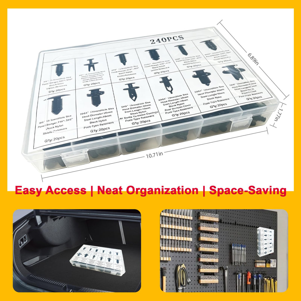 Car Bumper Retainer Clips Kit - Auto Plastic Rivets & Push Fasteners Set
