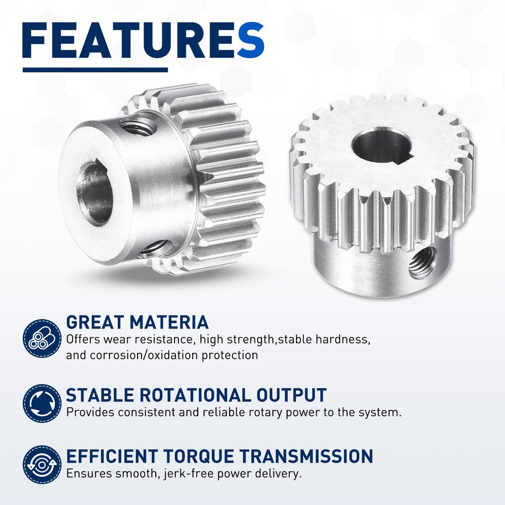 DTGN Spur Gear 1Mod 24 Teeth 10mm Thickness 8mm Bore 3x1.4mm Keyway 2Pcs