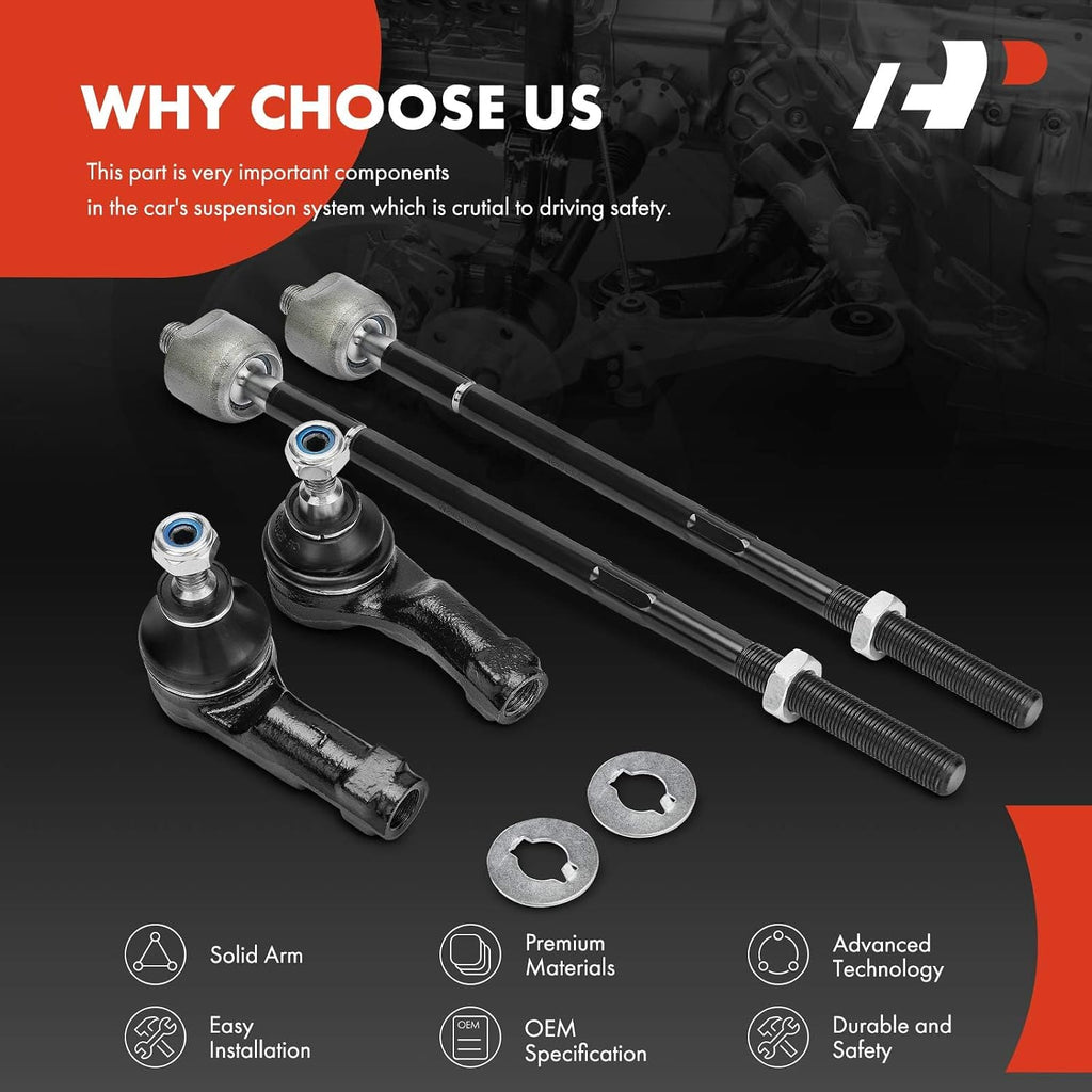 A-Premium Front Inner & Outer Tie Rod End Kit Fix Uneven Tire Wear