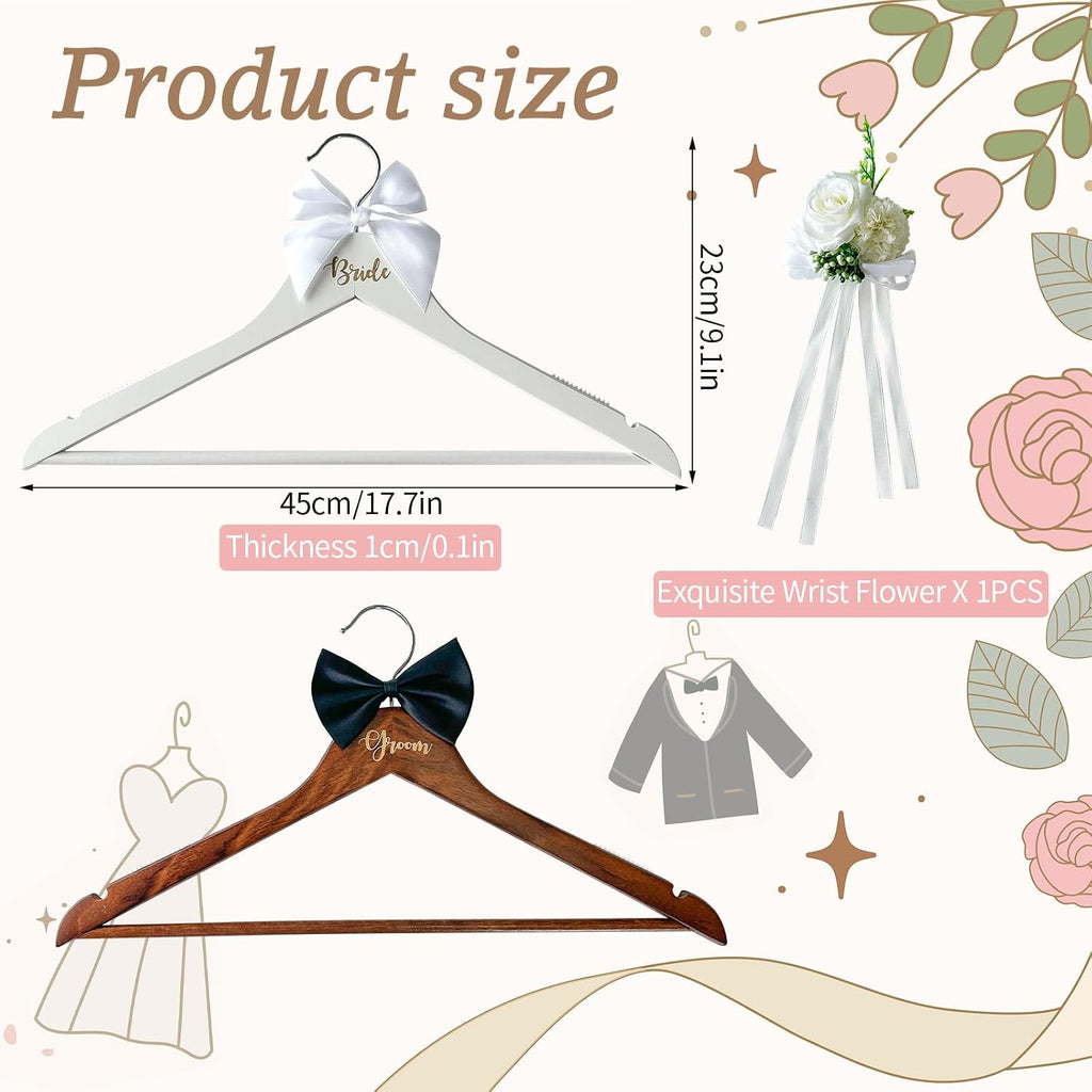 Groom Bride Hanger for Wedding Dress or Suit - 2 Pack Wedding Hangers Gifts Accessories - Bridal Hanger with Bow Tie