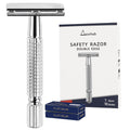 Double Edge Safety Razor Reusable Stainless Metal Wet Shaving Razor with 10 Swedish Platinum Blades for Men Women