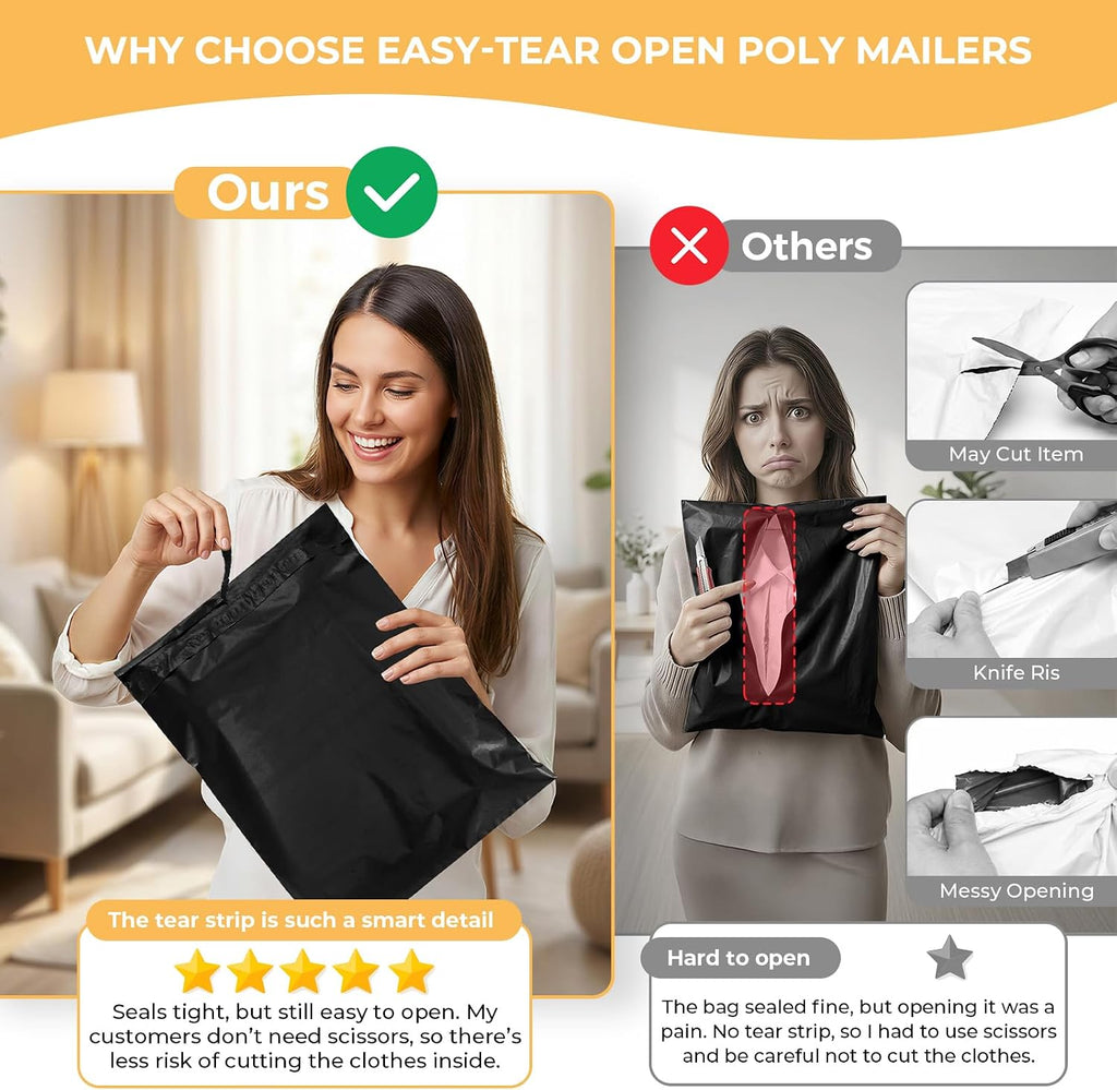 Poly Mailers 14.5x19 50Pcs Black Large Shipping Bags for Clothes