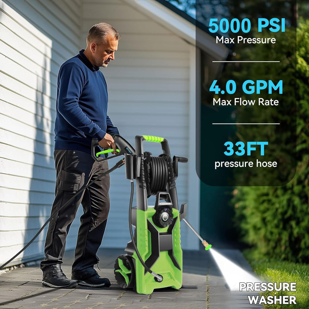 Electric Pressure Washer 5000 PSI Power Wahser with Pressure Control | Powerwashers for Homeowners, 33FT Hose, 500ml