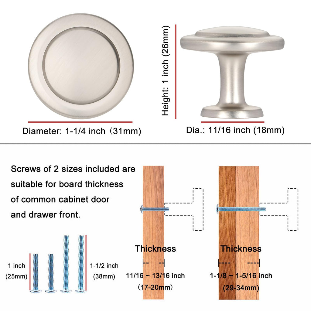 10 Pack Polished Chrome Cabinet Knobs Pull Round Single Hole 1960