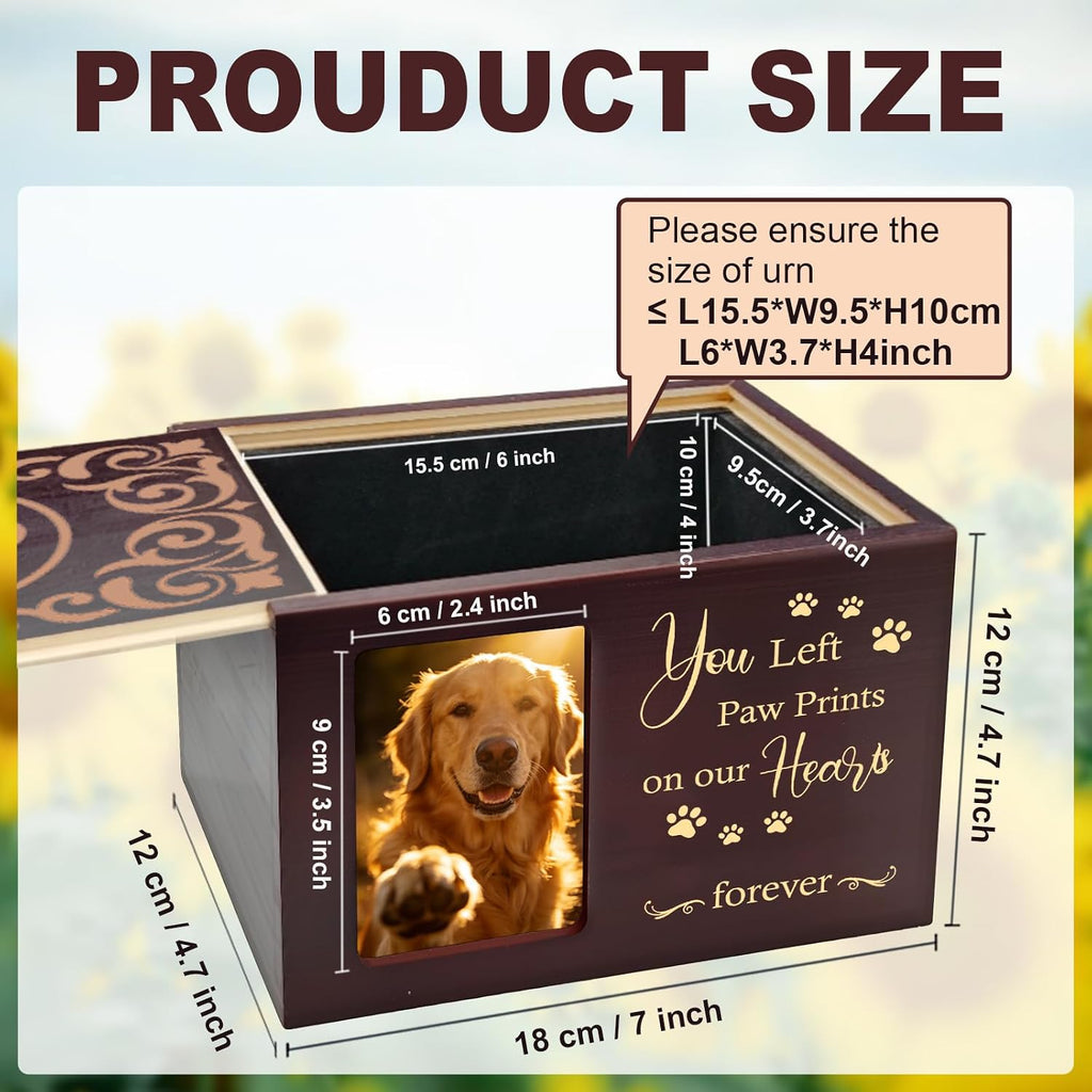 Pet Urns for Dog or Cat Ashes, Wooden Dog Urn for Ashes Memorial Keepsake Box with Photo Frame, Large Pet Cremation
