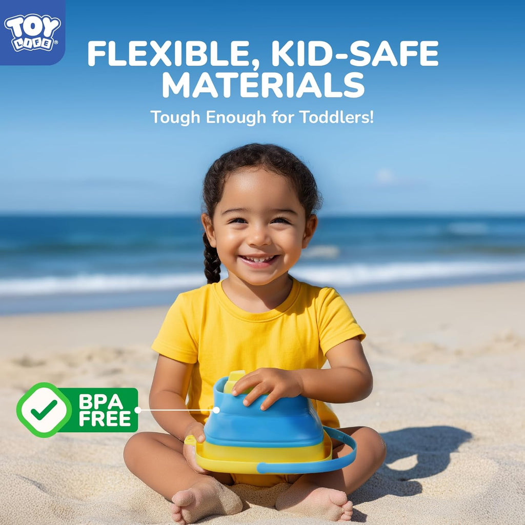 Collapsible Beach Sand Toy Set, Silicone Beach Bucket, Ages 3-8 | Packs flat into a beach bag so it always comes