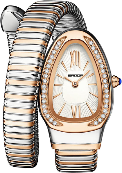 Snake Bracelet Watches for Women, Elegant Wrap Around Bangle Wristwatch, Fashion Jewelry Style Quartz Watch, Snake