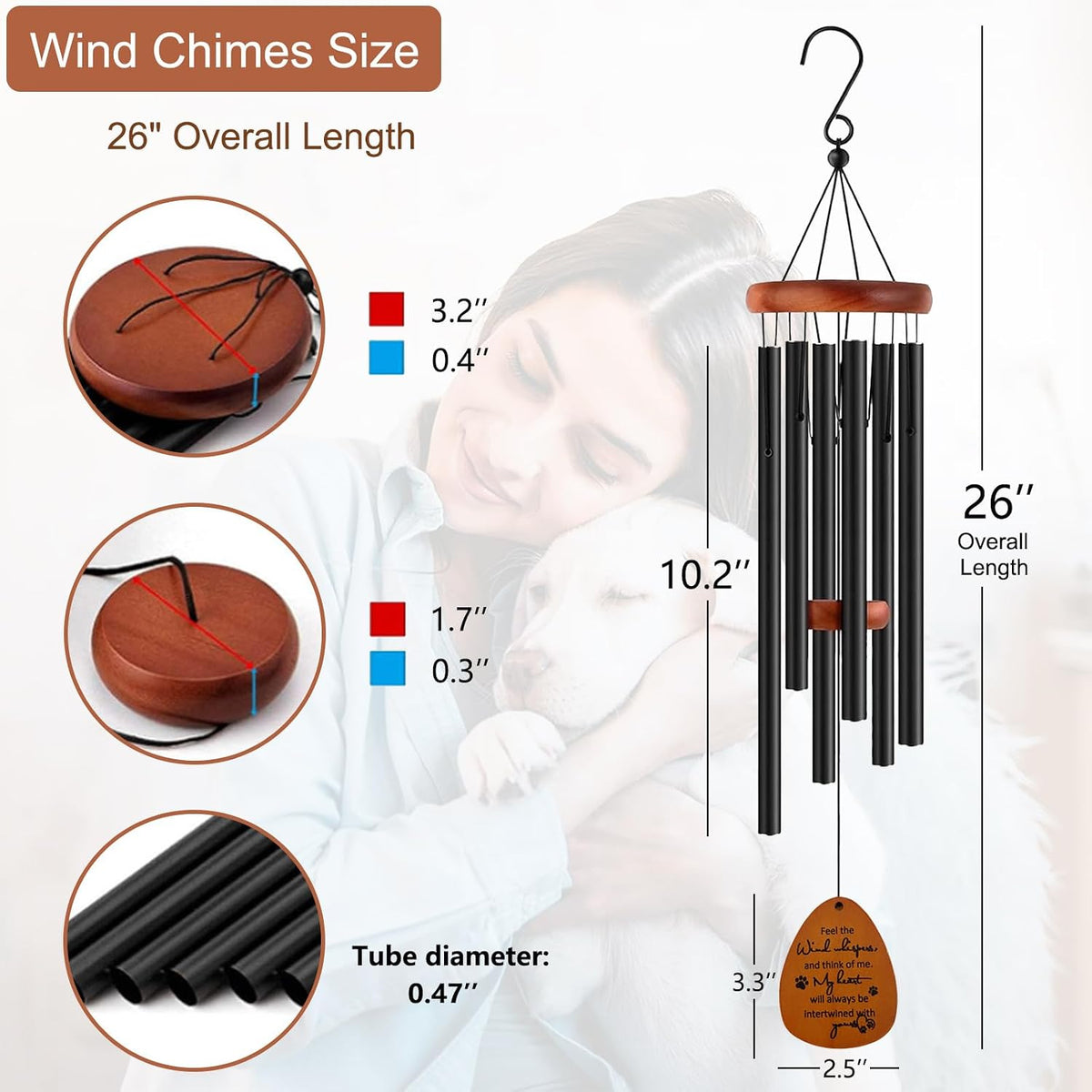 Dog Memorial Gifts for Loss of Dog, 26" Pet Memorial Wind Chime, Pet Loss Sympathy Gift, Pet Memorial Gifts for Dogs