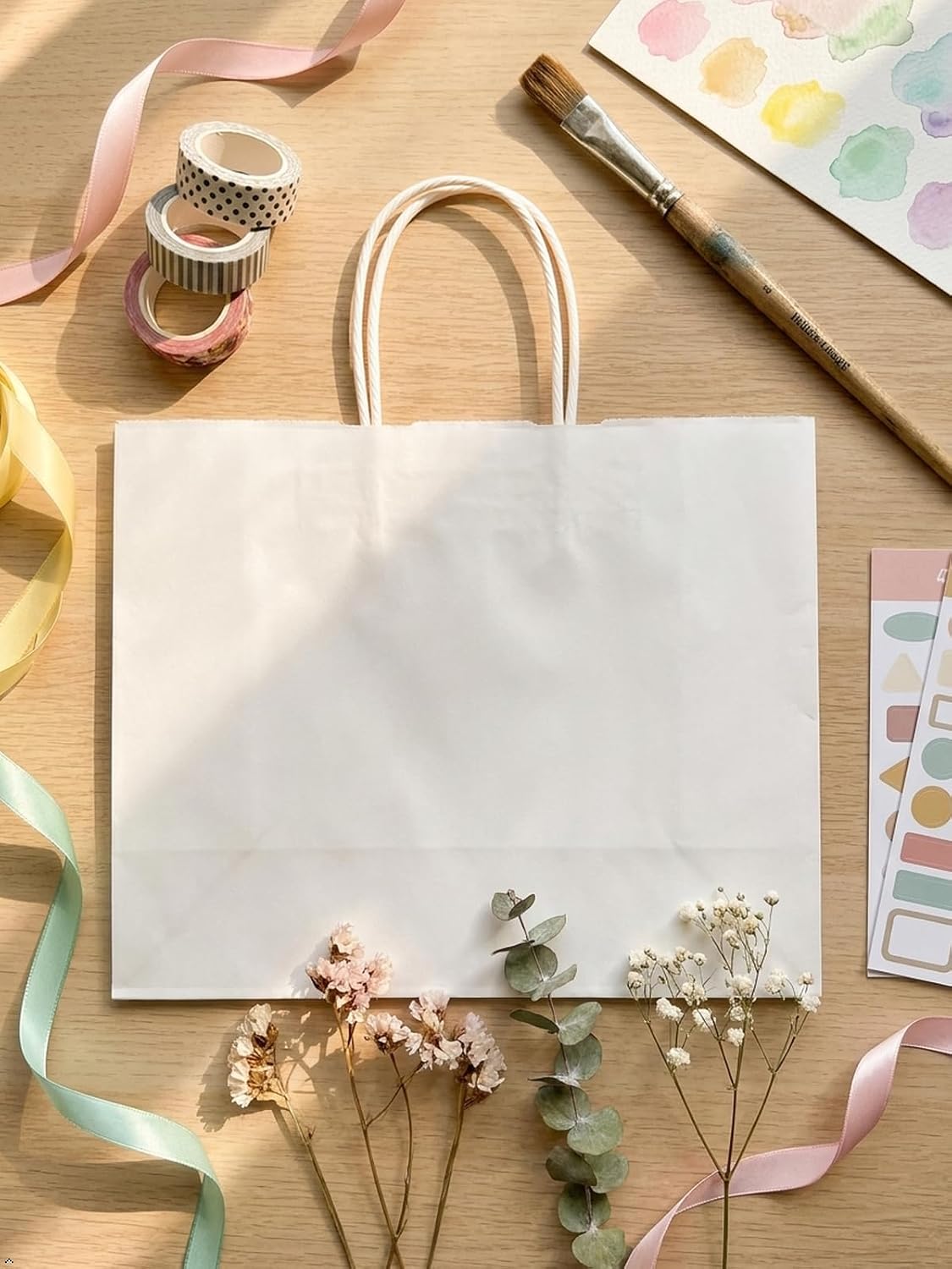 White Gift Bags with Handles, Large 13x10x5.5 Inch, 25 Pack