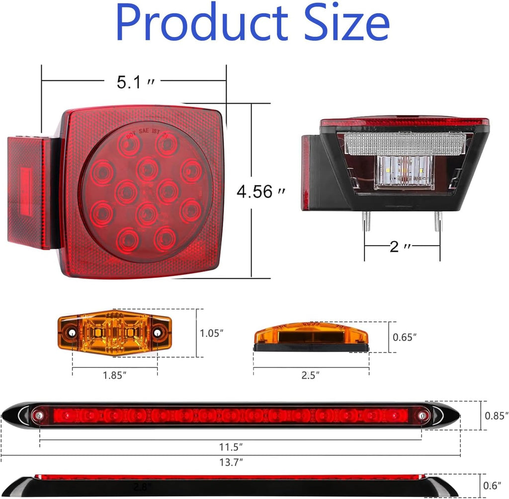 Boat Trailer Lights Kit Submersible 15-LED Brake IP67