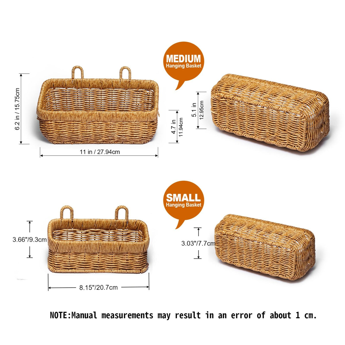 Wicker Style Wall Baskets, Hanging Storage Organizer