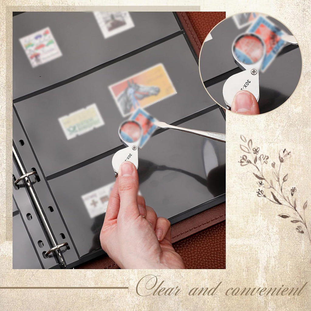 Stamp Collecting Album Binder Kit for Collectors, 1/2/3/4 Rows Banknotes Storage Book with 20 Stamp Pages, 4 Ring