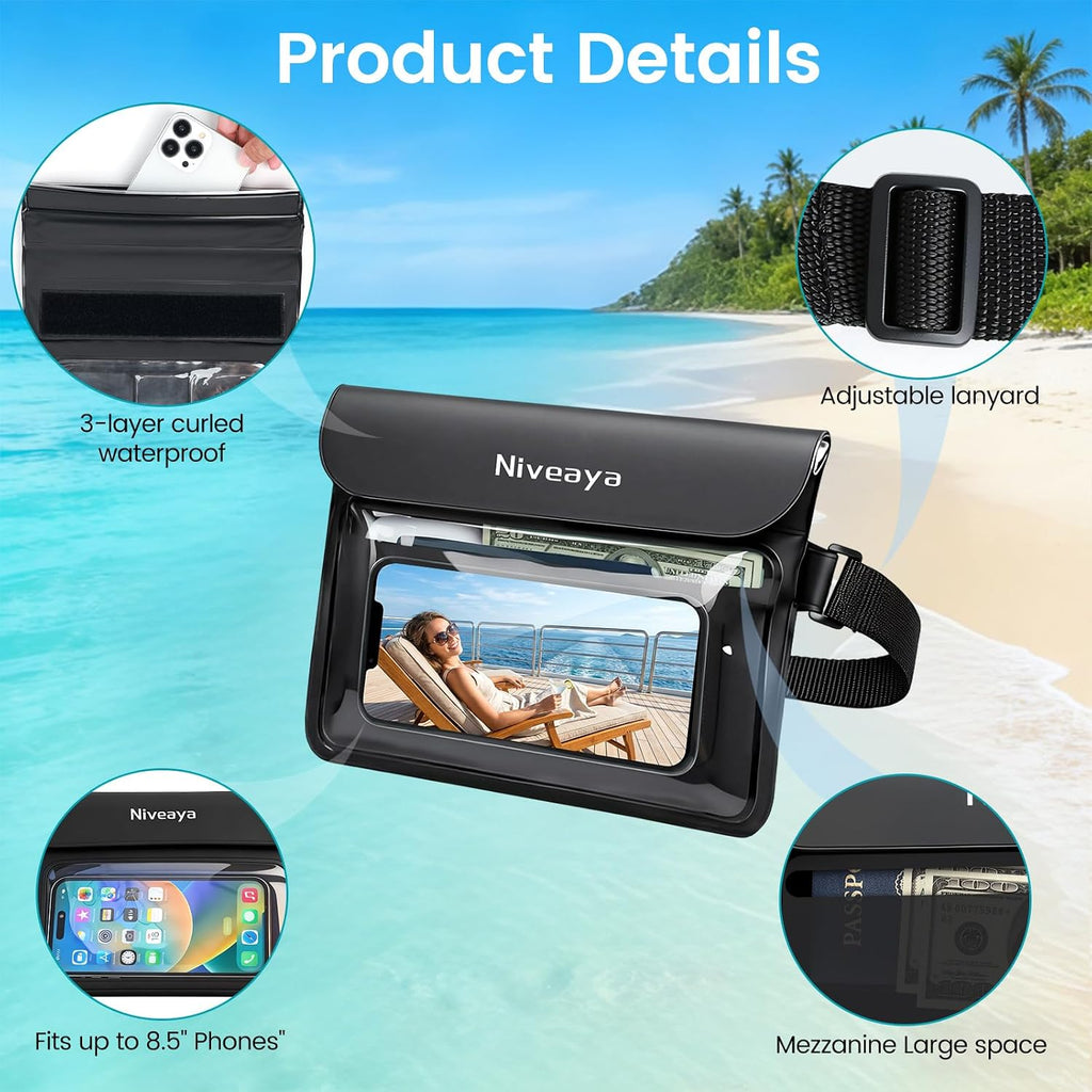 IPX8 Waterproof Fanny Pack, Waterproof Pouch Dry Belt Bag for Beach, Kayaking, Swimming, Boat Travel Cruise