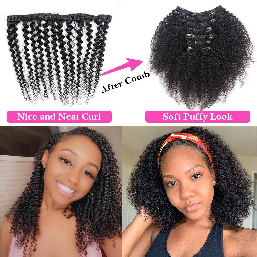 Kinky Curly Clip In Hair Extensions for Black Women Human Hair, Urbeauty Curly Hair Extensions Clip in Human Hair for