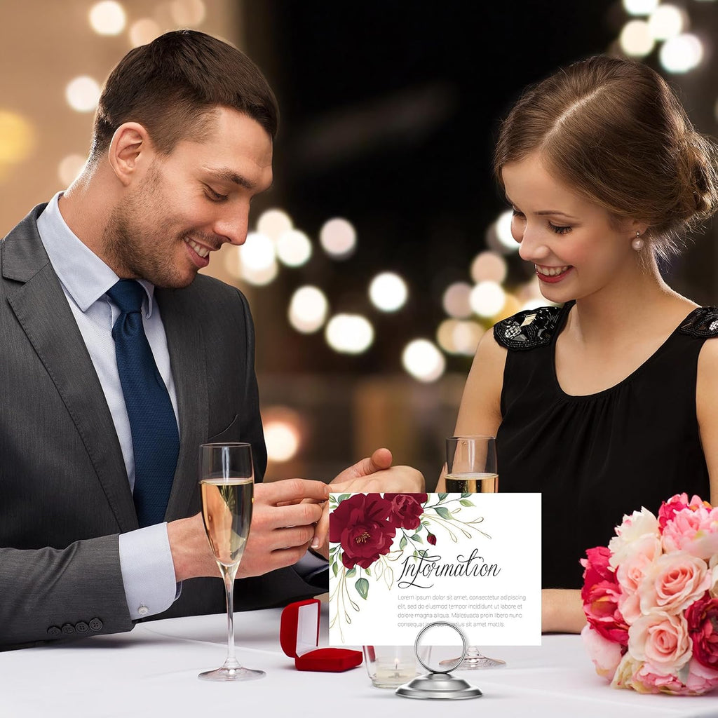 24 Pcs Place Card Holders Table Number Stands,Matte Silver | Metal Ring Clips
