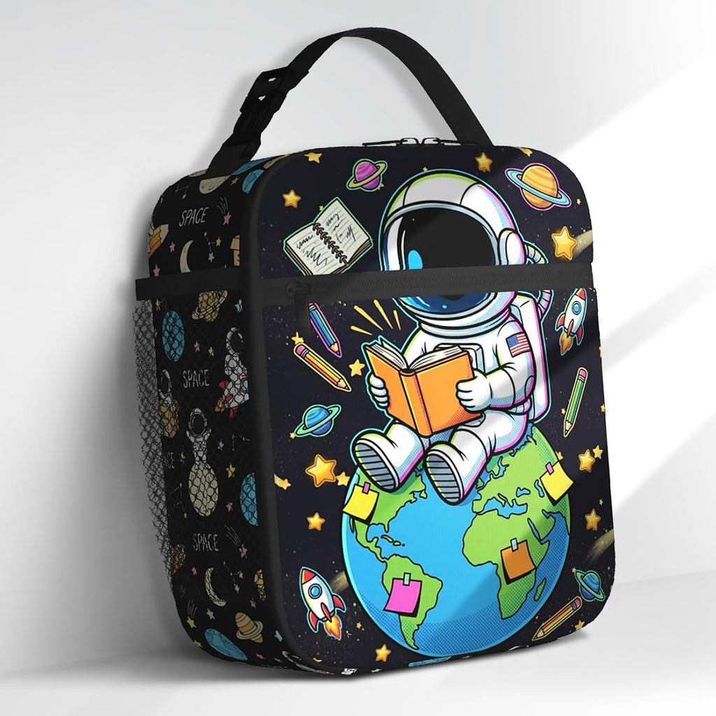 Lunch Bag Kids, Space Astronaut Insulated Lunch Box, Reusable Thermal Cooler Tote for Kids, Back to School