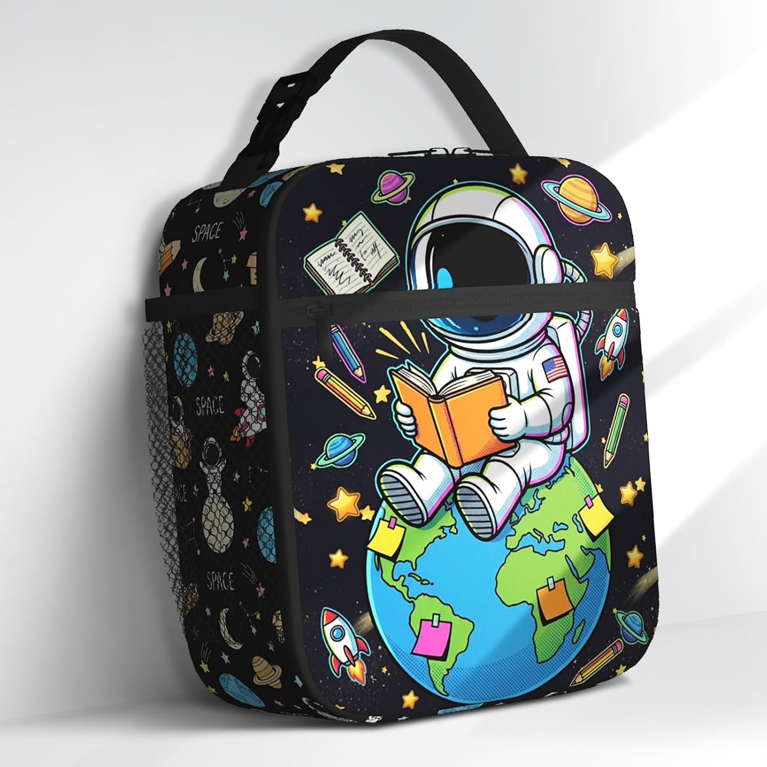 Lunch Bag Kids, Space Astronaut Insulated Lunch Box, Reusable Thermal Cooler Tote for Kids, Back to School