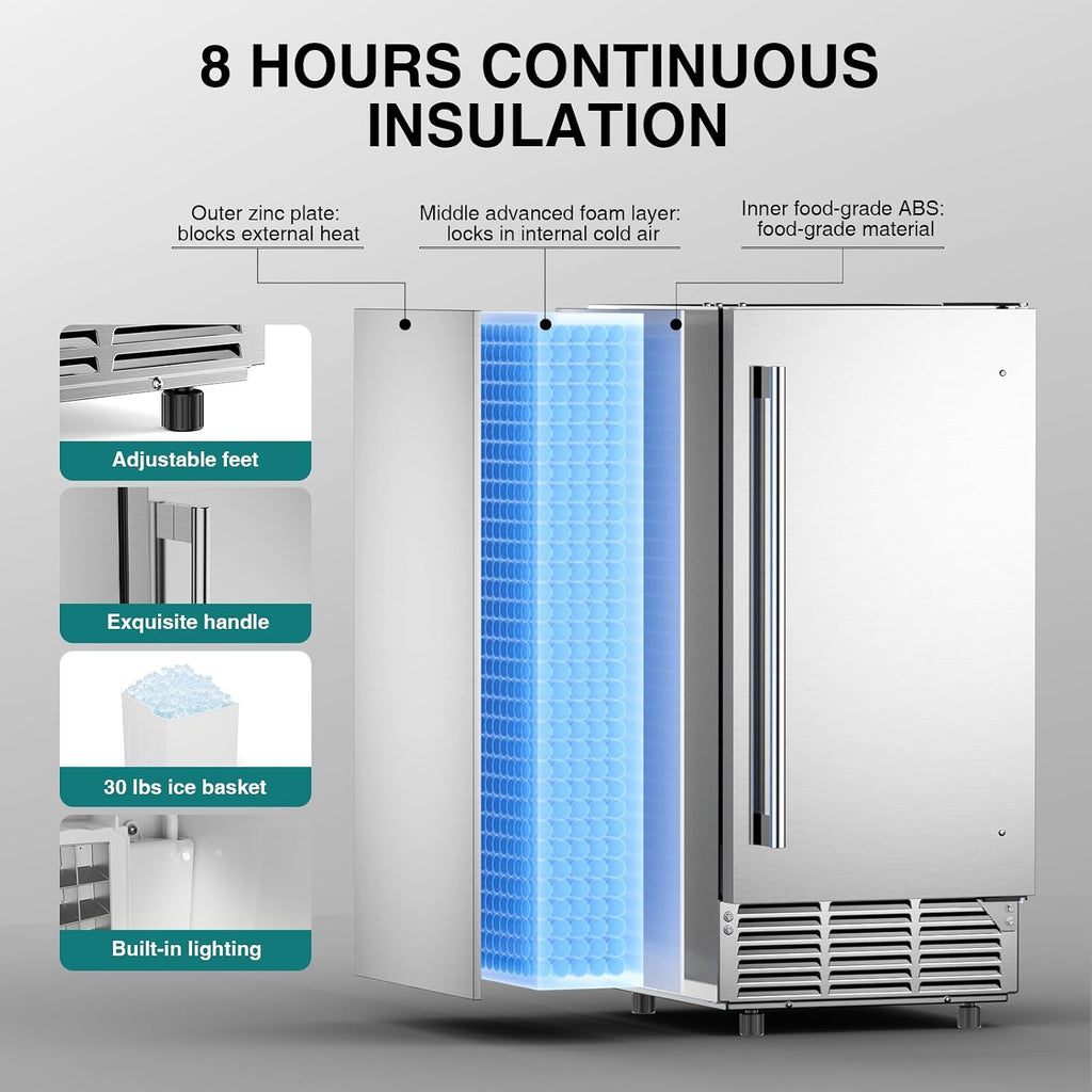 Under Counter Ice Maker Machine, 100 LBS/24H with 35 LBS Storage Bin