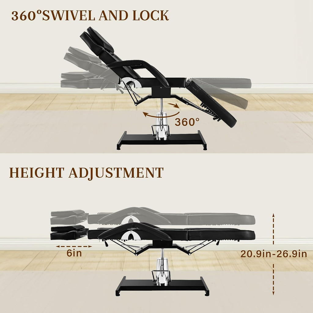 Facial Tattoo Chair for Client, Hydraulic Esthetician Lash Bed with Rolling Stool, 360° Swivel Adjustable Headrest