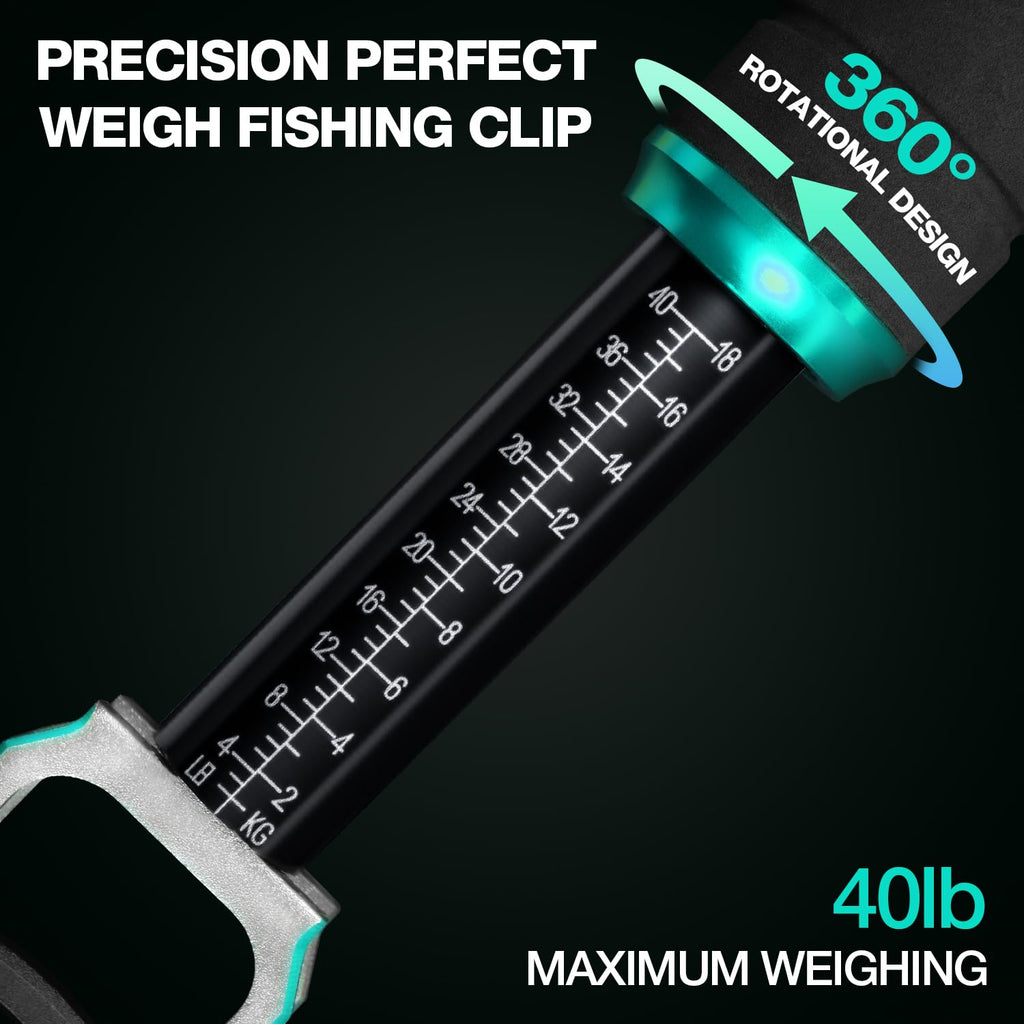 Fish Lip Gripper with Scale 40lb Aluminum Alloy Fishing Grabber | 360° Swivel Non-Slip Handle, 11" Corrosion