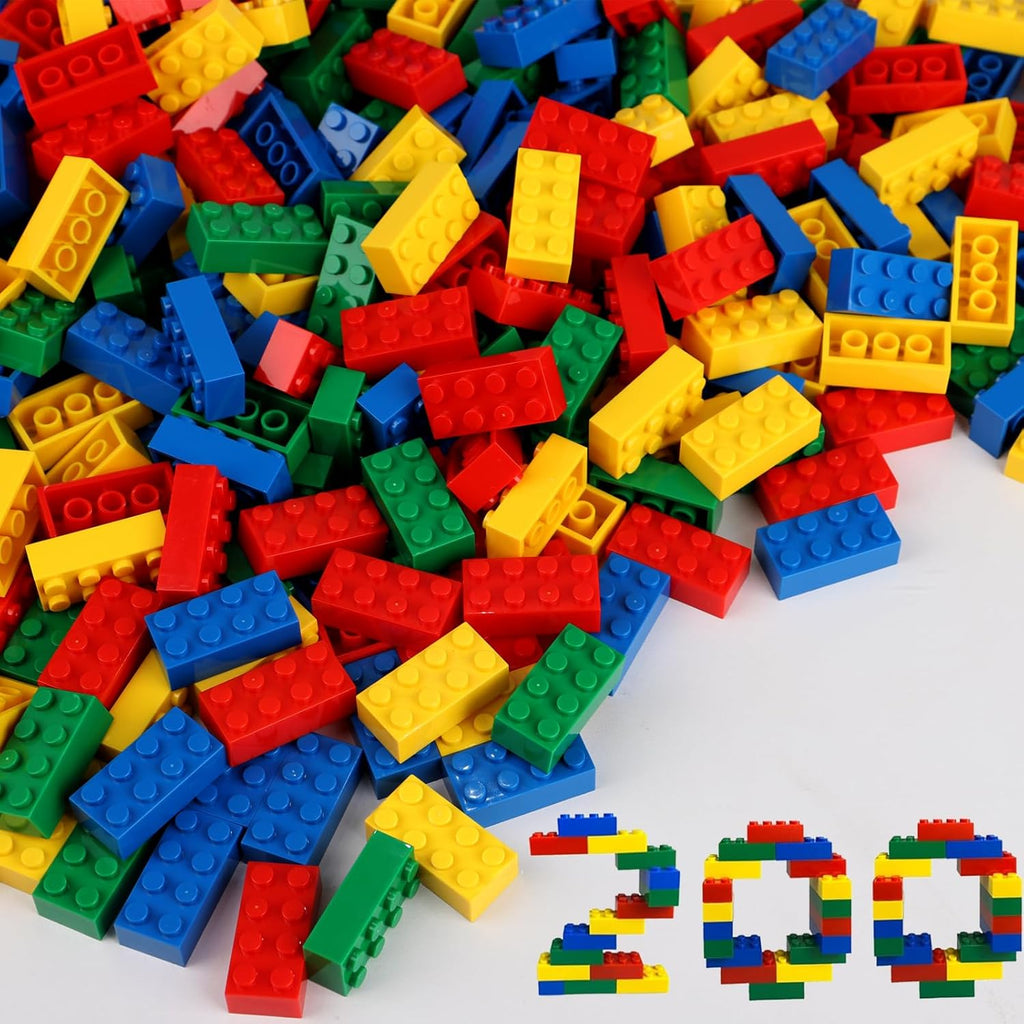 200 Piece Classic Small Building Bricks, 2x4 Bulk Bricks STEM Creative Building Toys, Red, Yellow, Blue, Green(Small