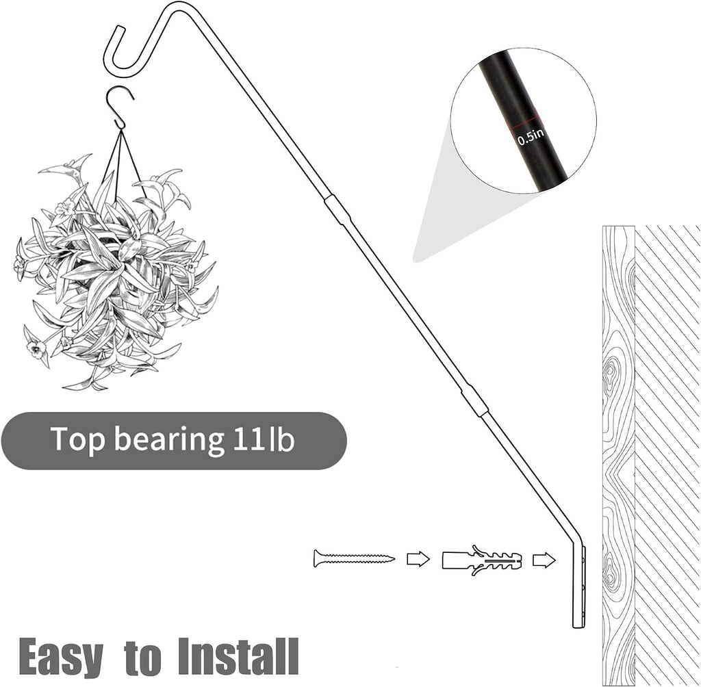 Heavy Duty Deck Hook, 25 Inch or 36 Inch Wall Mounted Extended Reach Deck Hook Wall Pole Plant Bracket for Hanging