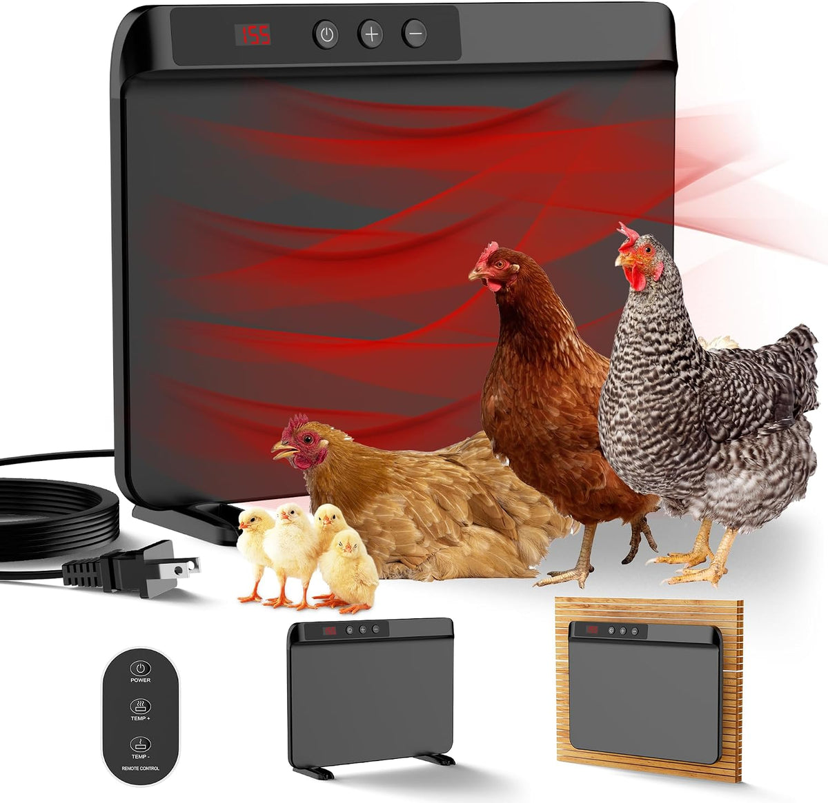 Smart Chicken Coop Heater with Efficient Thermostat, Compatible with Timers & Temp Controllers, 200W Safe Inside