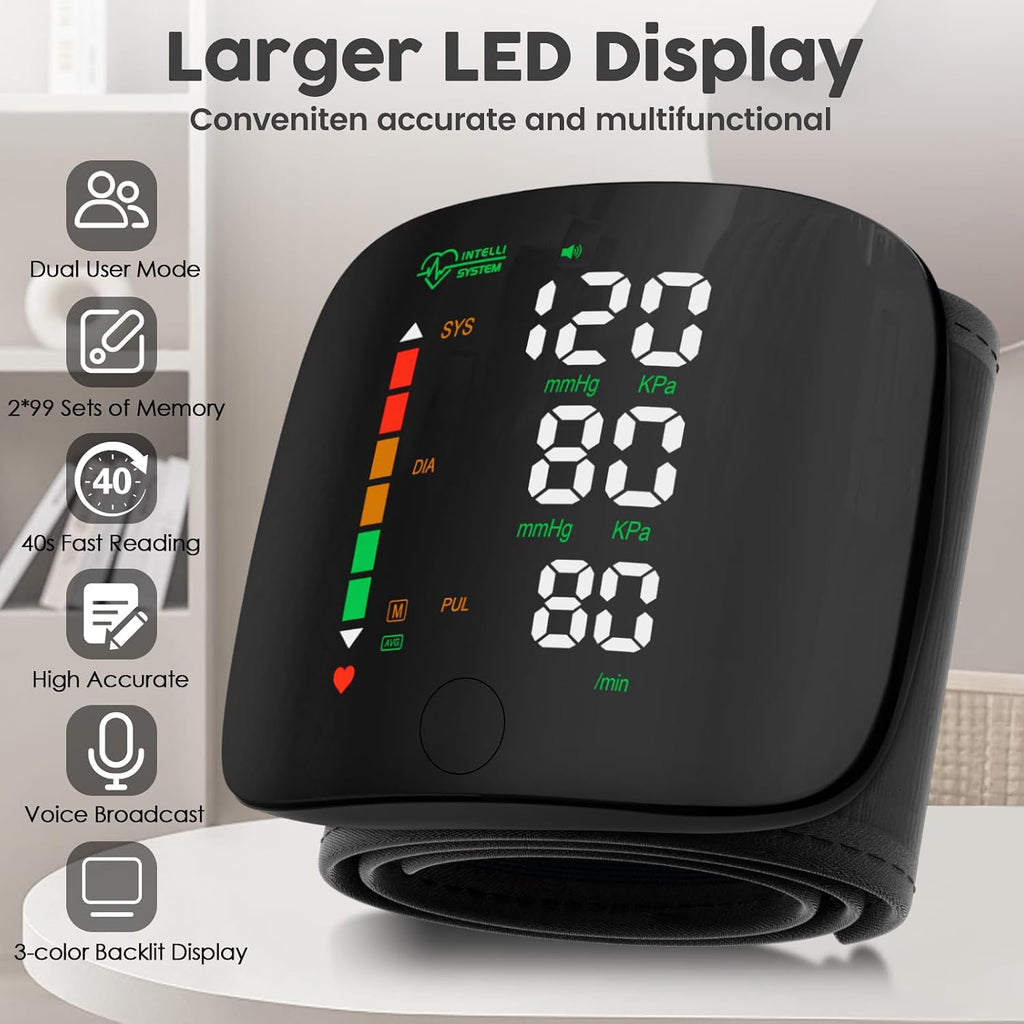 Wrist Blood Pressure Monitor Led Display Black