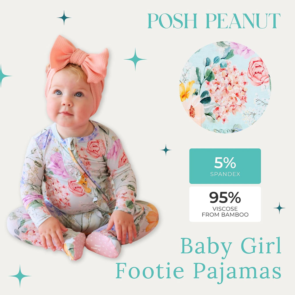 Posh Peanut Footie Pajamas for Baby Girls, Soft Viscose from Bamboo
