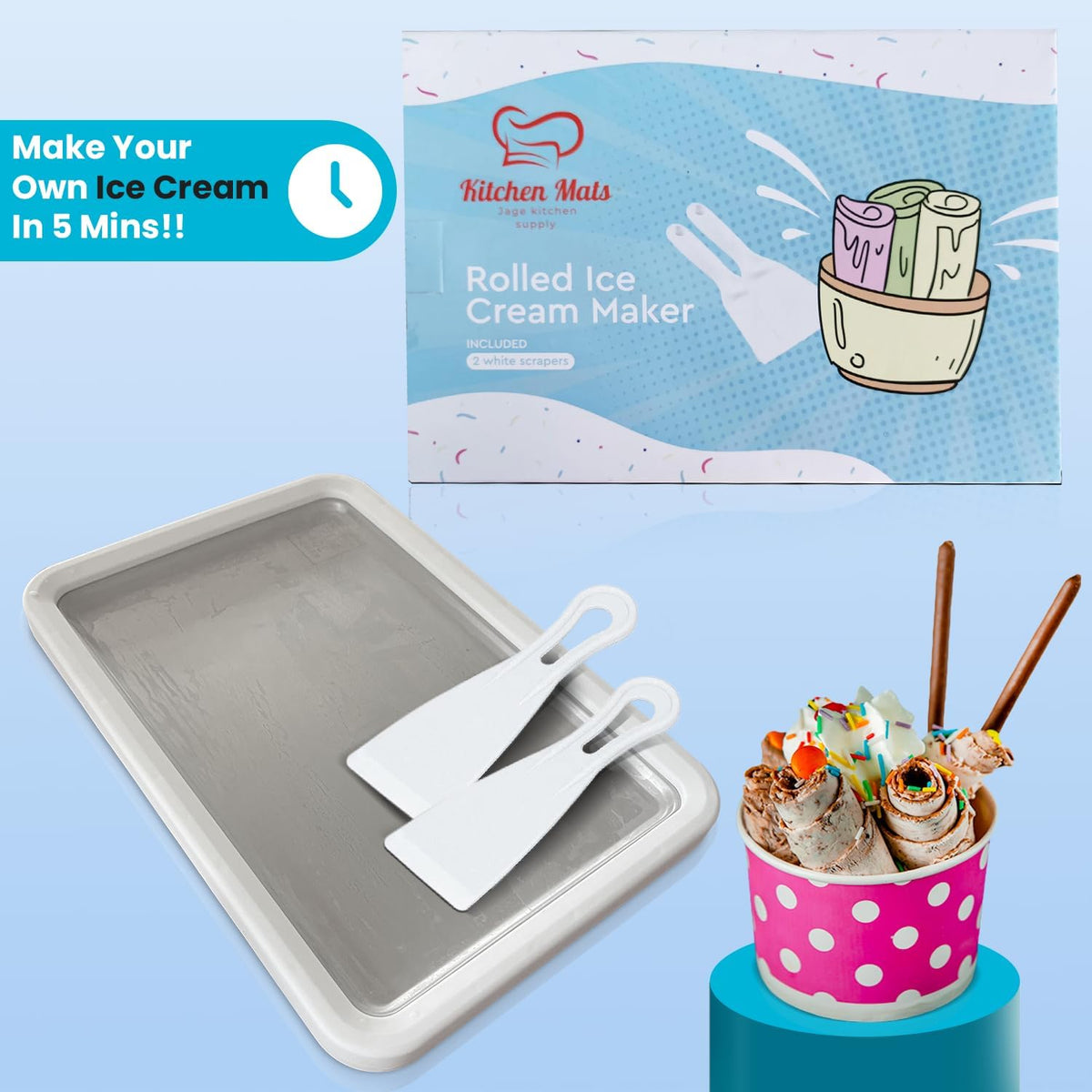 Extra Large Rolled Ice Cream Maker (14"x10") Ice Cream Roller Maker