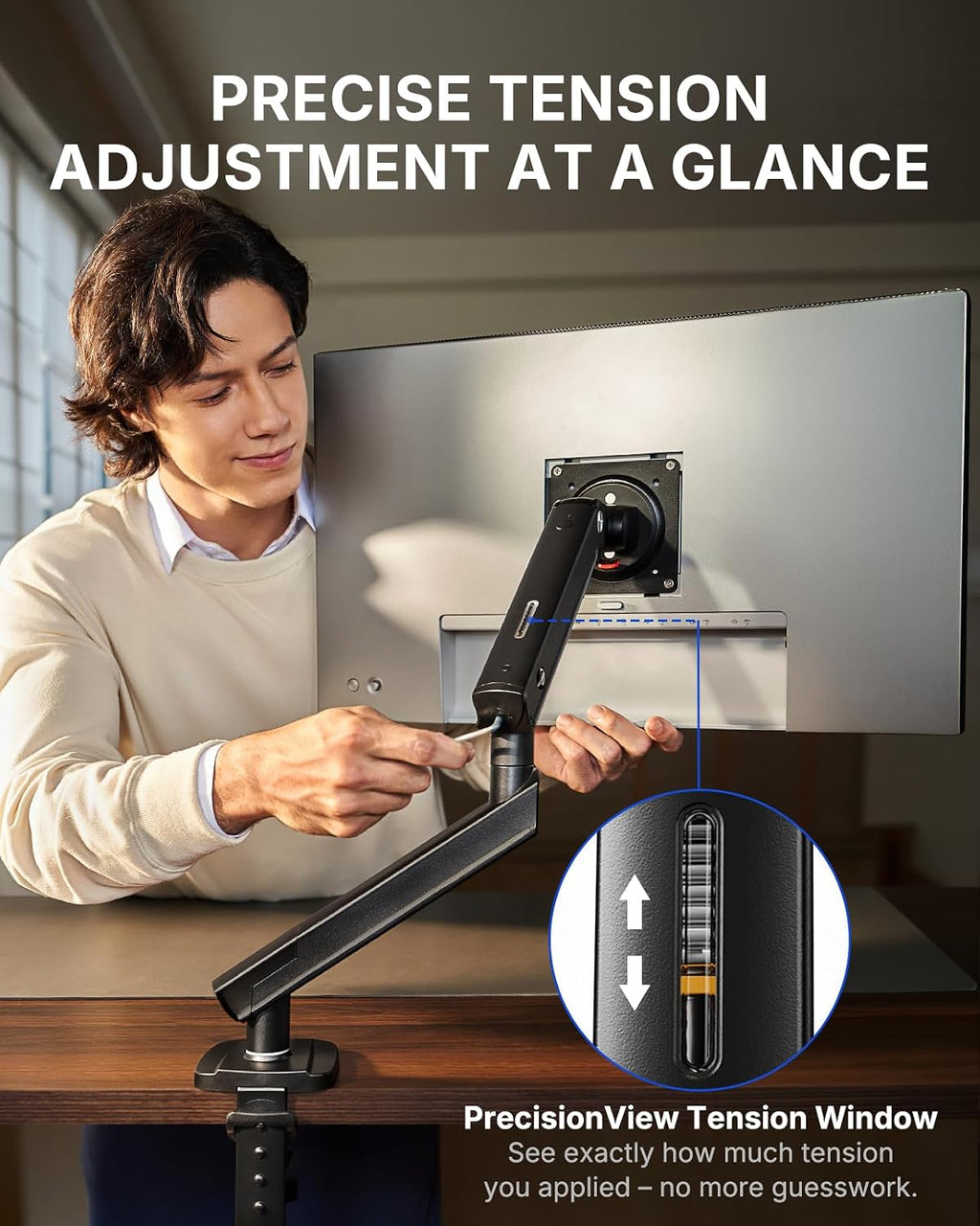 FlowLift Pro Monitor Arm for 13–32" Screens, MechaSpring Monitor Mount, Fully-Adjustable Monitor Stand with