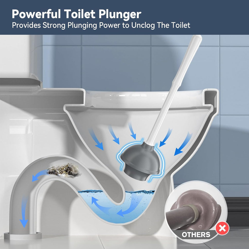 Unique Toilet Plunger and Brush, Silicone Brush and Heavy Duty Toilet Plunger Set with Ventilated Holder, 2-in-1