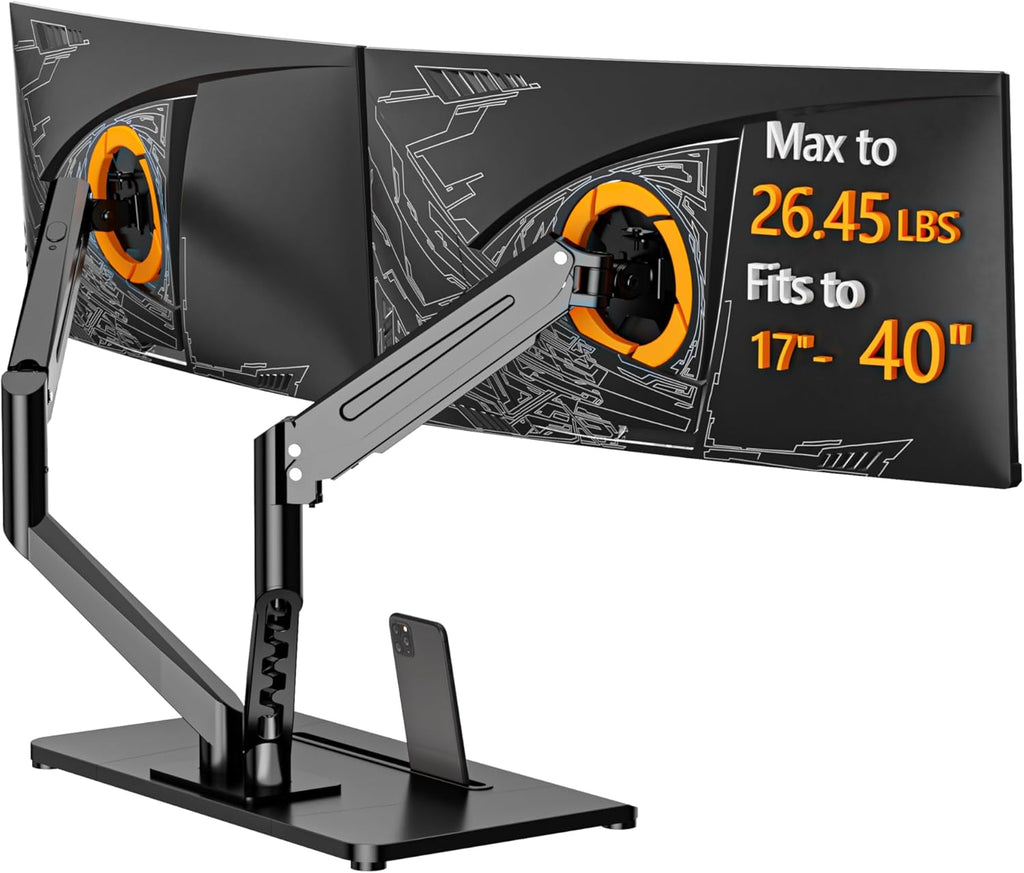Dual Monitor Stand Free Standing Desk Mount, Premium Dual Monitor Arm Fits Two Screens up to 40 inch 26.45 lbs Fully