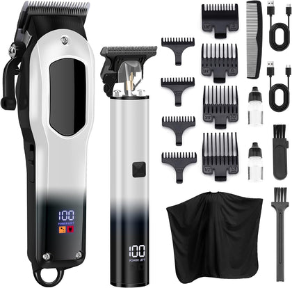 Hair Clippers for Men, Cordless Clipper & Trimmer Set with 8 Guide Combs, LED Display, USB-C Rechargeable Grooming