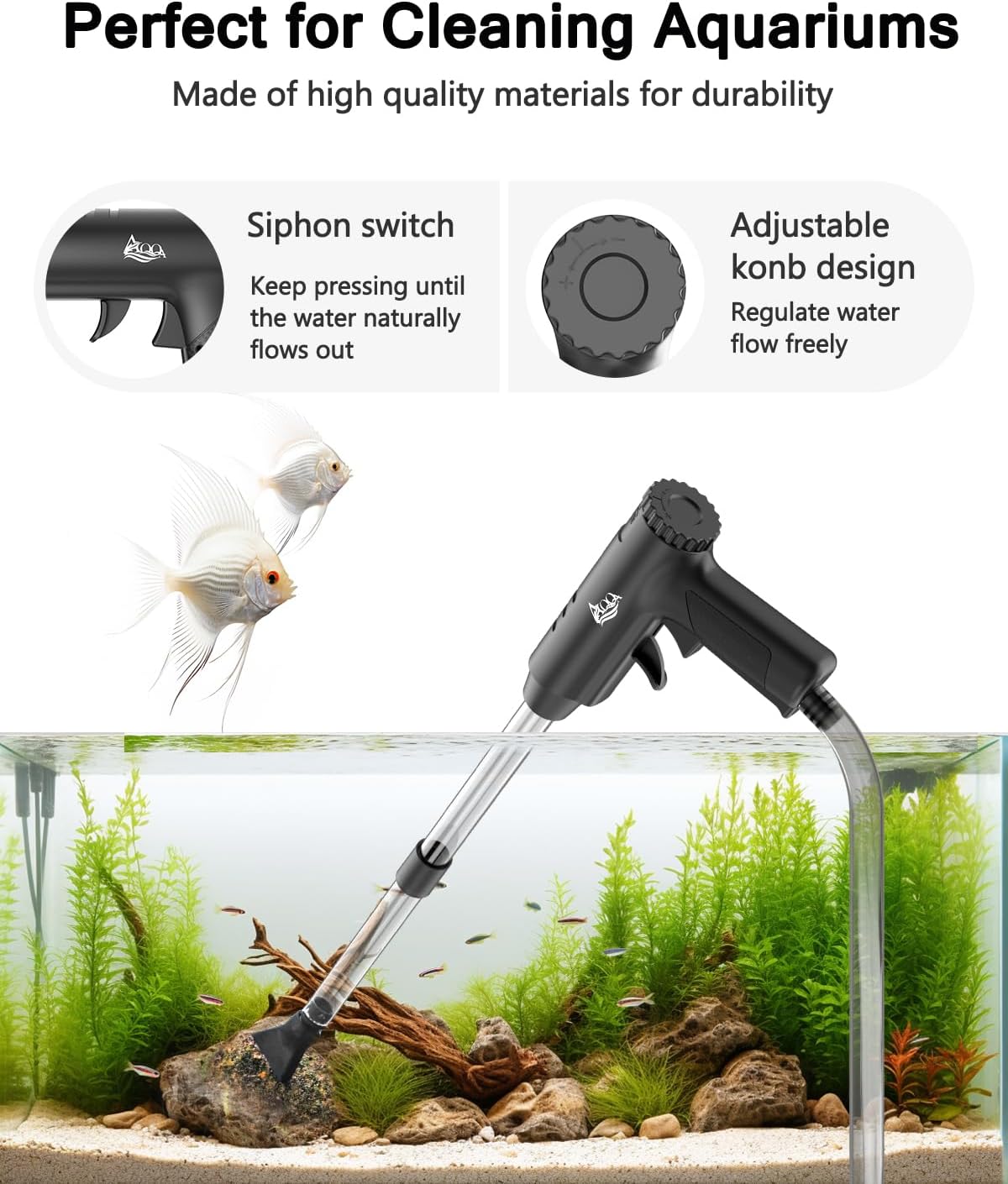 Aquarium Gravel Cleaner, 4-in-1 Upgrade Suction Power Manual Fish Tank Gravel Vacuum Cleaner Tools for Aquarium Water