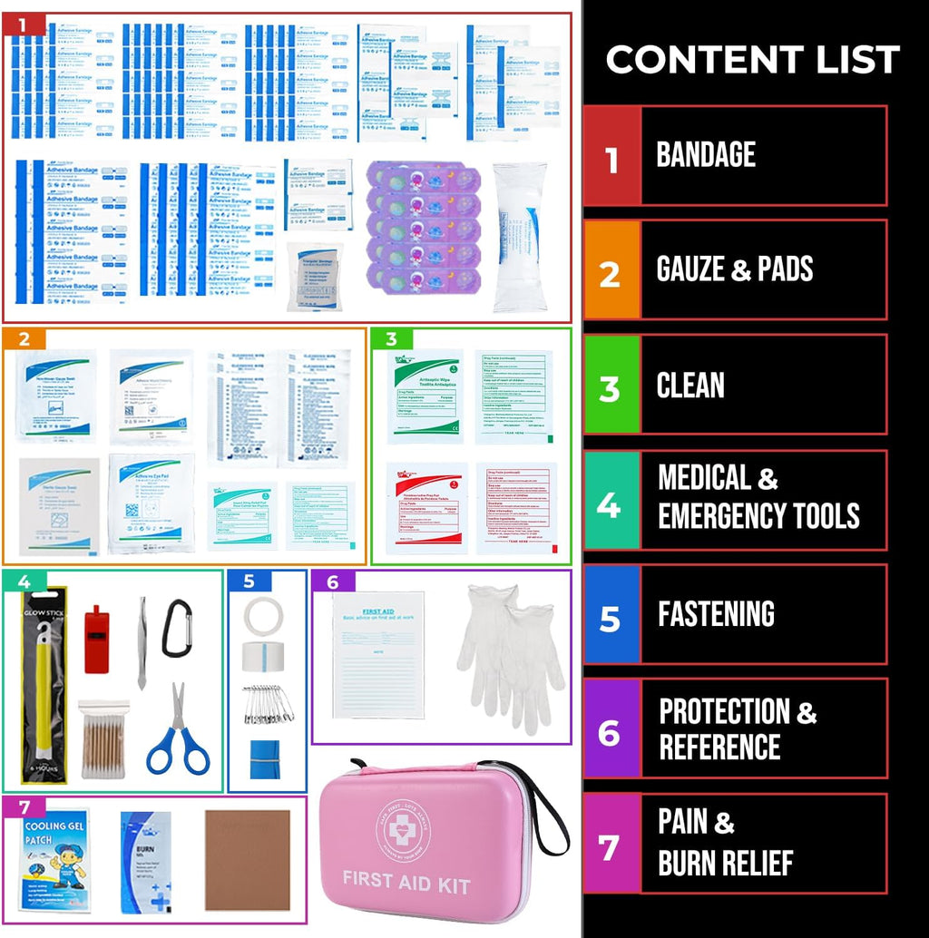 Premium First Aid Kit - 305 Piece Dual-Color Emergency Kit with Hard Shell & Fluorescent Interior Coating, Compact