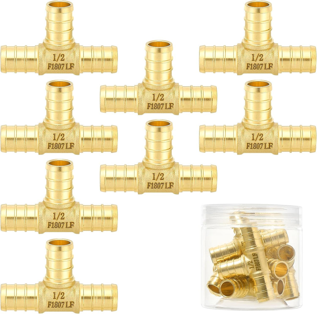 (Znkiok8 Pack) 1/2 Inch Pex Tee Fittings, For 1/2''Pex b Pipe,No Lead Brass,NSF,cUPC Certified.