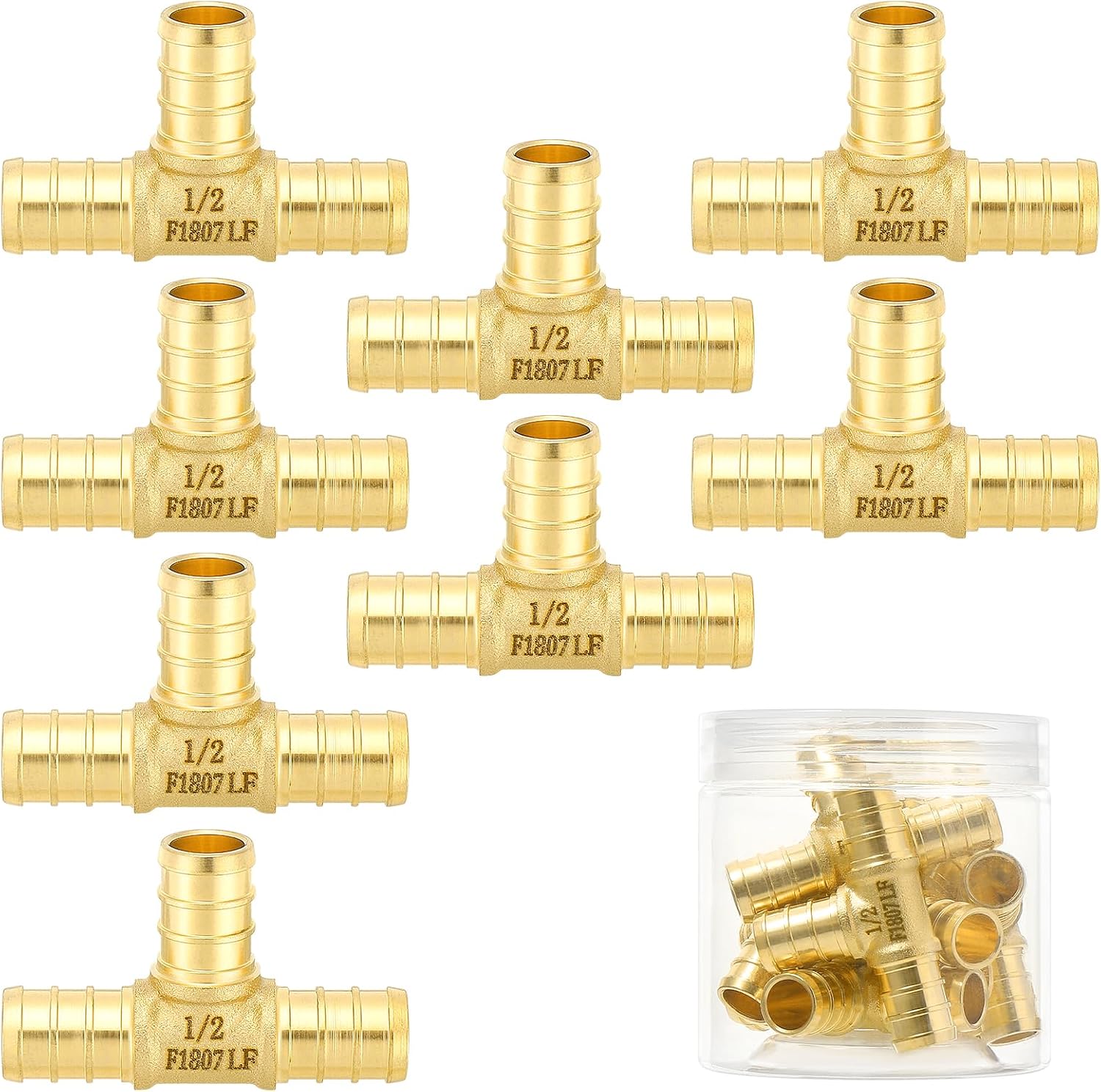 (Znkiok8 Pack) 1/2 Inch Pex Tee Fittings, For 1/2''Pex b Pipe,No Lead Brass,NSF,cUPC Certified.