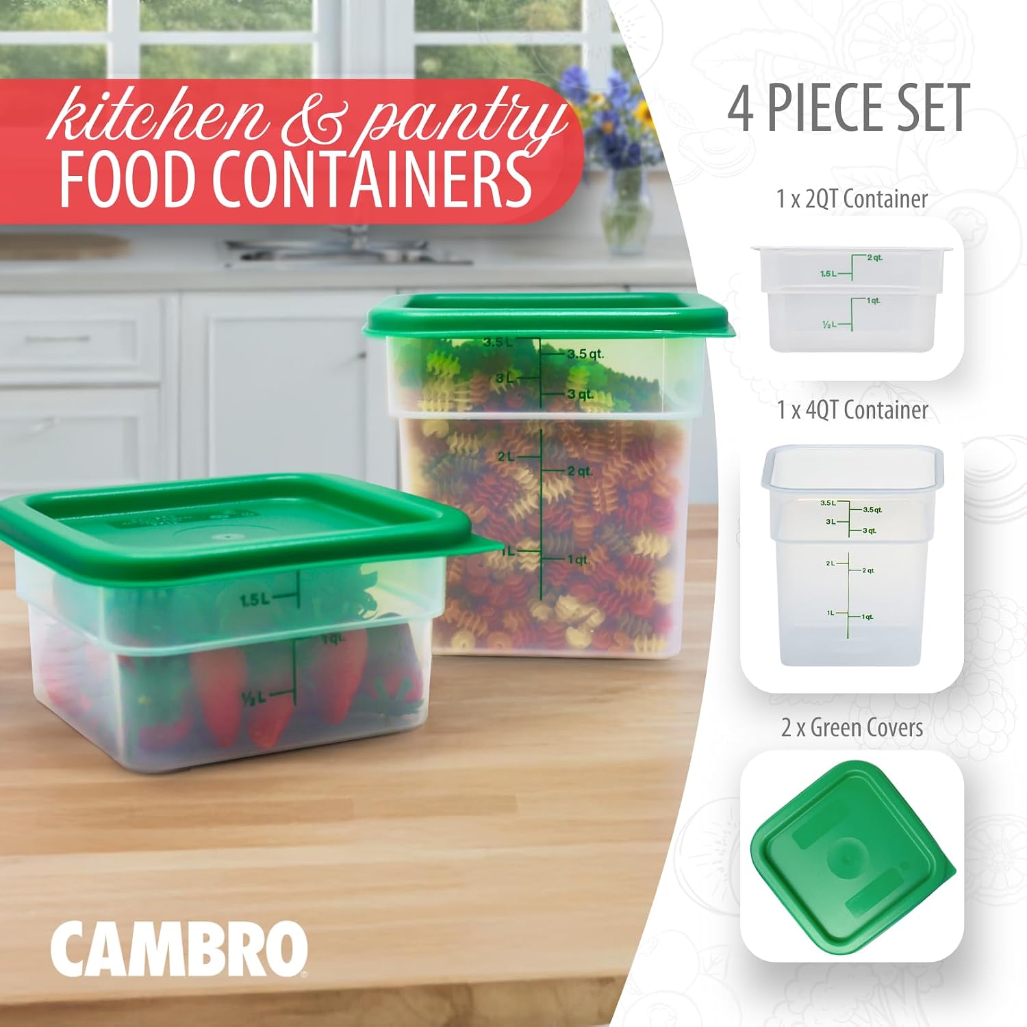 Food Storage Container with Lid (Microwave Safe and BPA-Free) - 2 Pack - Classic Series Square with Green Lid - 2 and