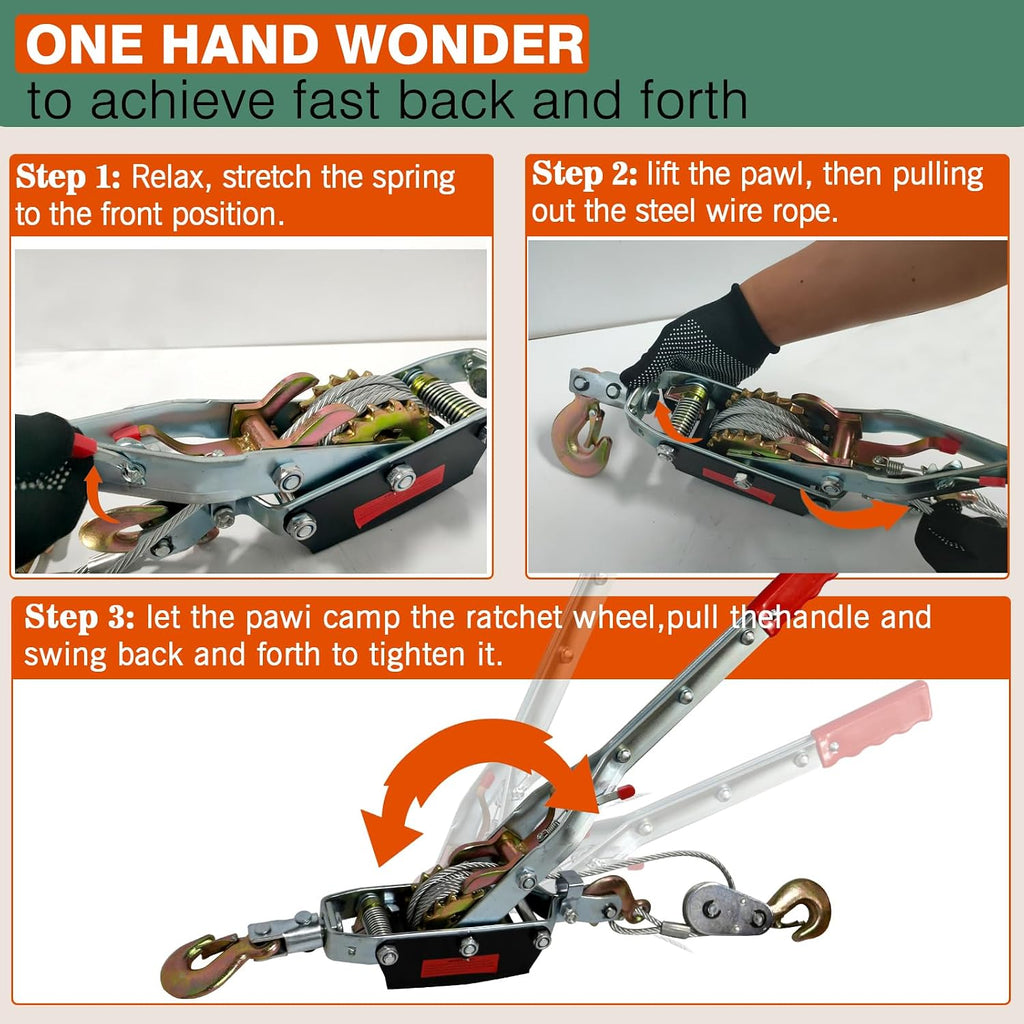 Come Along Winch,Automotive Hoist Winch Puller,5T Heavy Duty Power Cable Come Along Tool Chain Winch Ratchet Tool