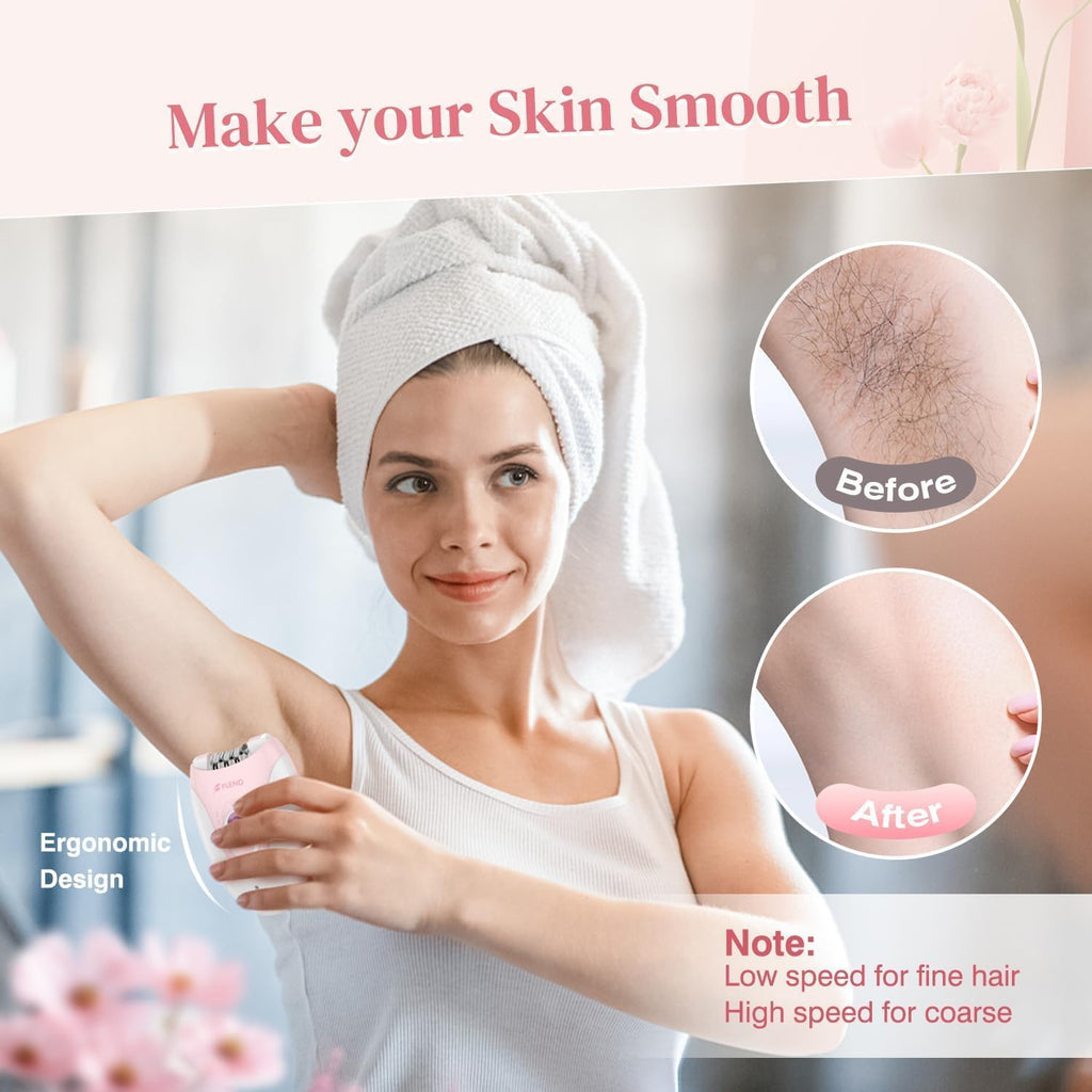 Smooth Glide Epilator for Women, Gentle 2-Speed Hair Removal Device with LED Light, 36 Tweezers & Massage Pad