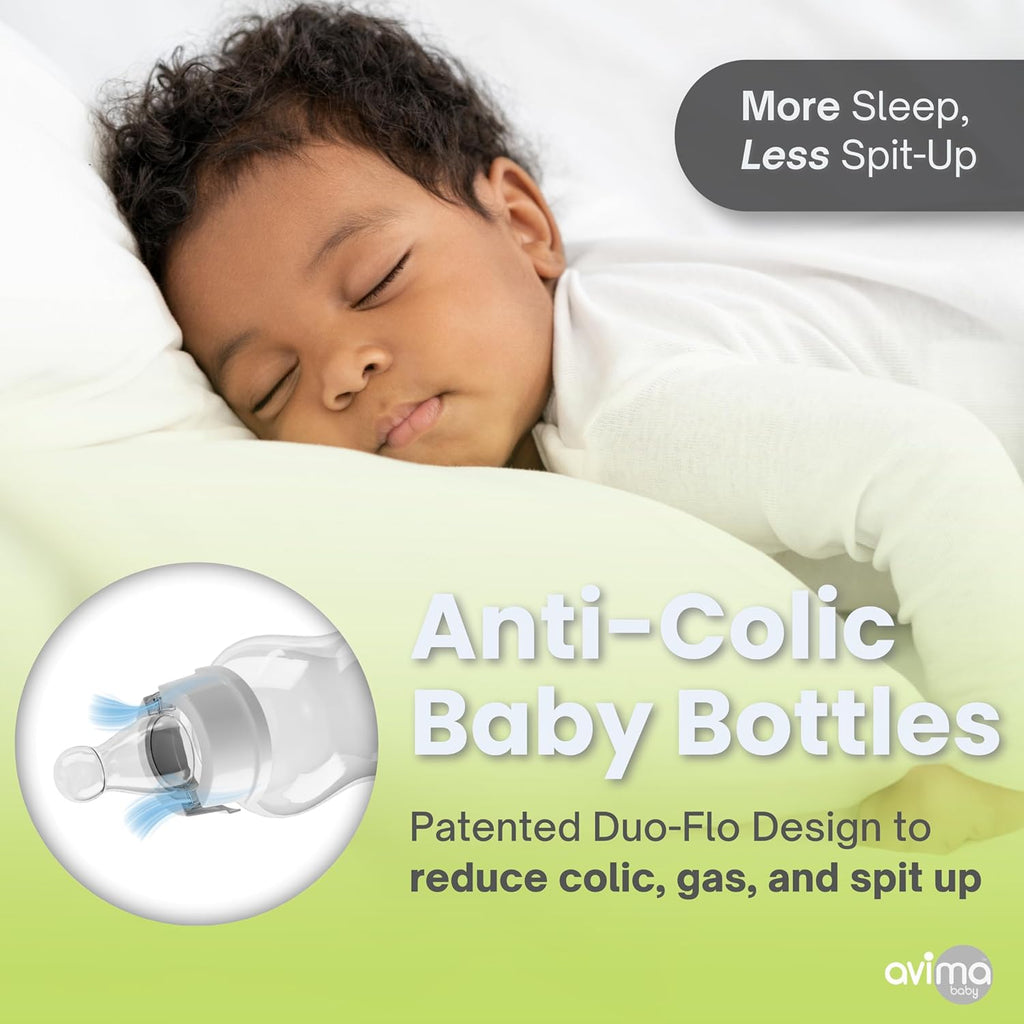 4 oz Anti Colic Baby Bottle Set - Slow Flow Nipples Included, Standard Neck, BPA Free - Newborn 0-3 Months, Stage 1