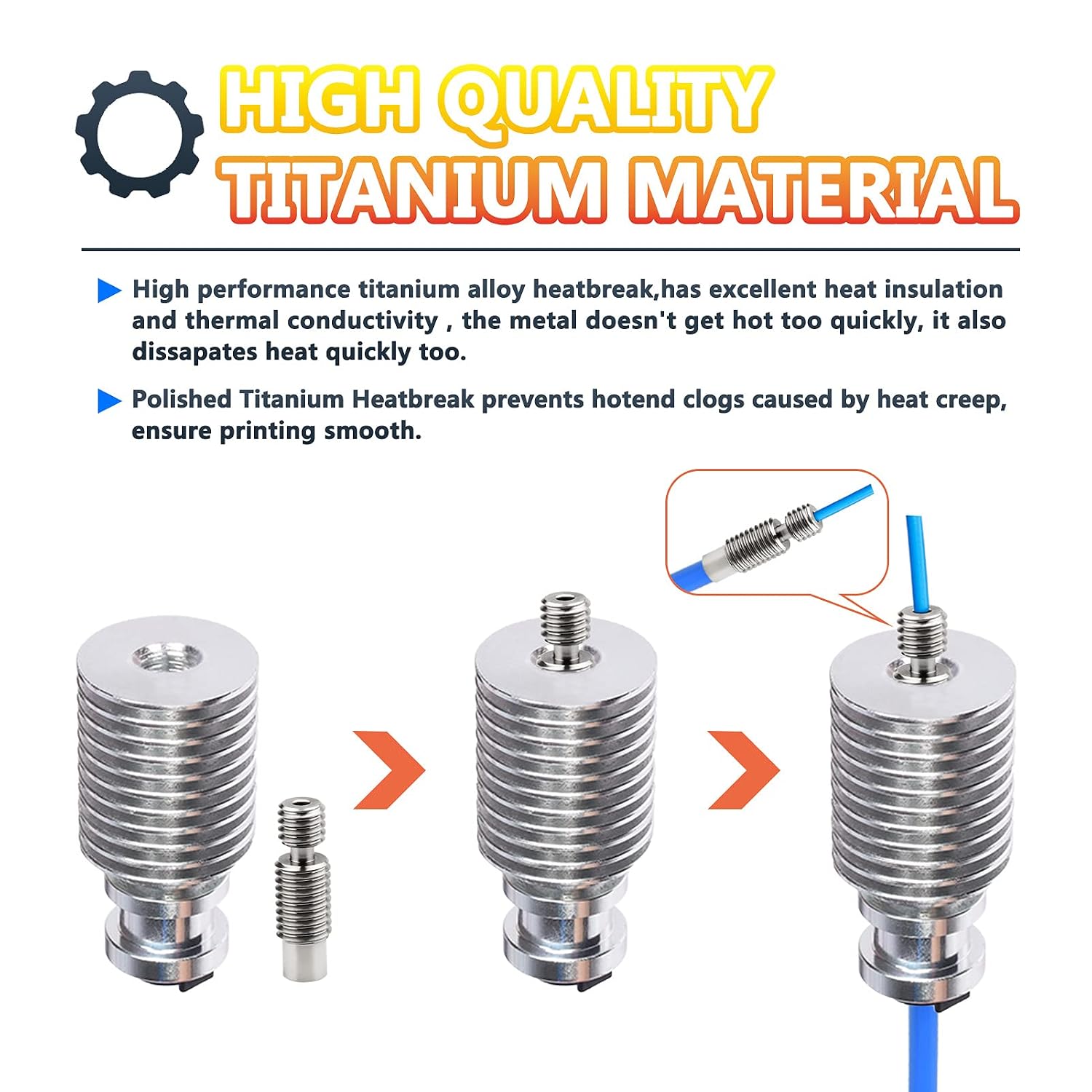 Pack of 2pcs 3D Printer Super Smooth Titanium Alloy Heat Break All Metal Thermal Barrel Feeding Tube Heatbreak Throat