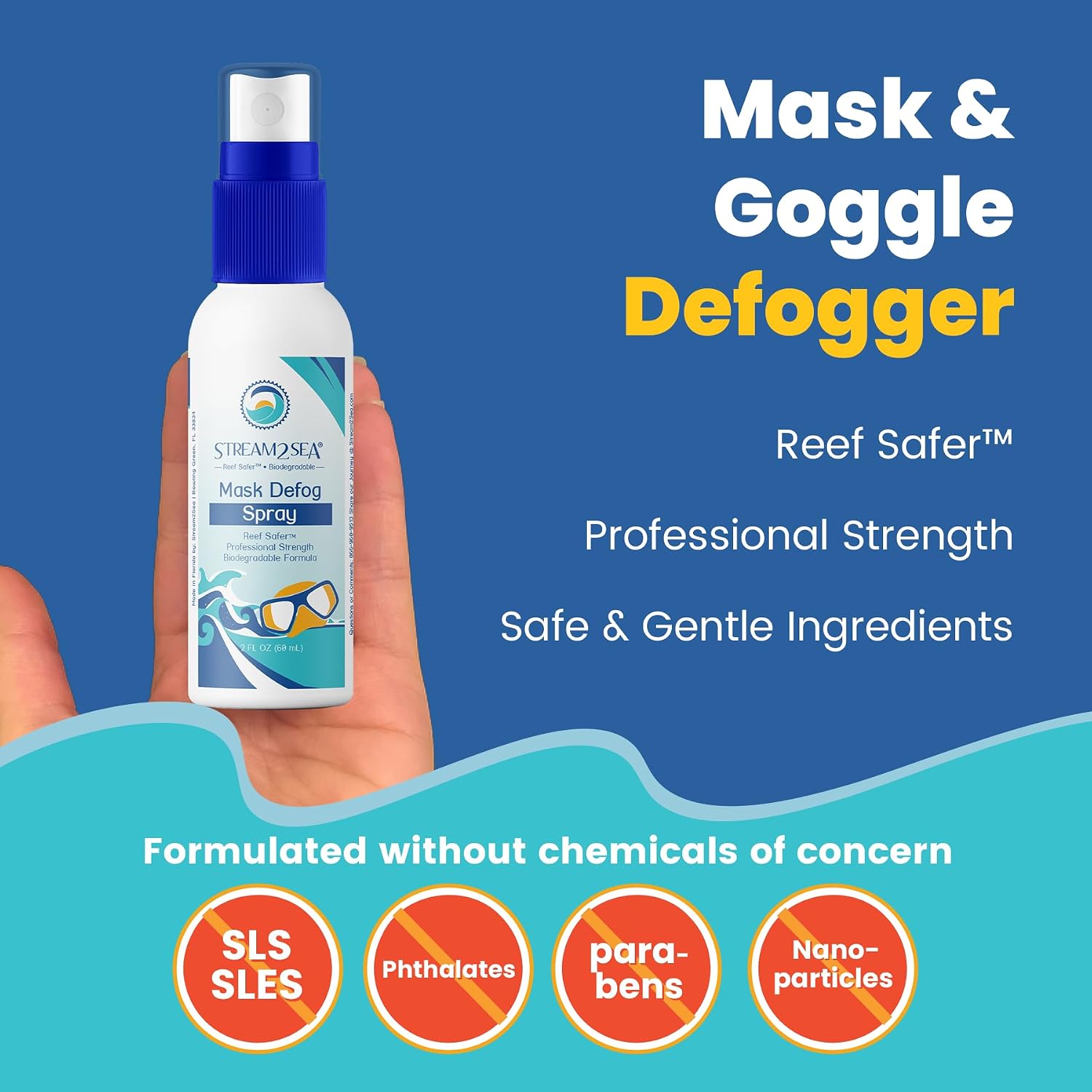 Reef Safe Anti-Fog Spray for Swim Goggles, Snorkel, Scuba & Ski Masks – Defogger for Diving, Snorkeling – 2Fl Oz