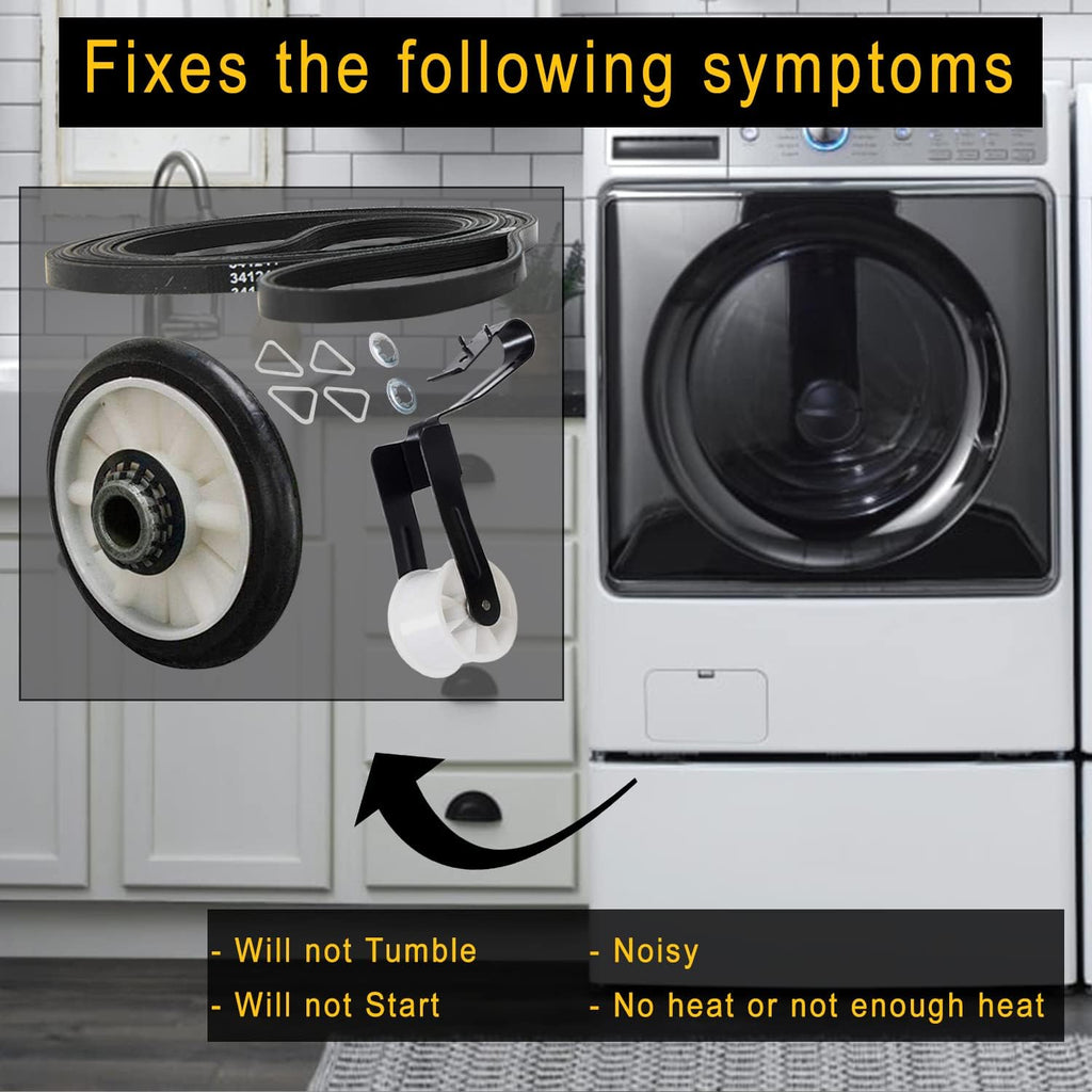 4392065 Dryer Repair Kit with 349241T Drum Support Roller, 691366 Idler Pulley, 341241 Belt for Whirlpool Kenmore