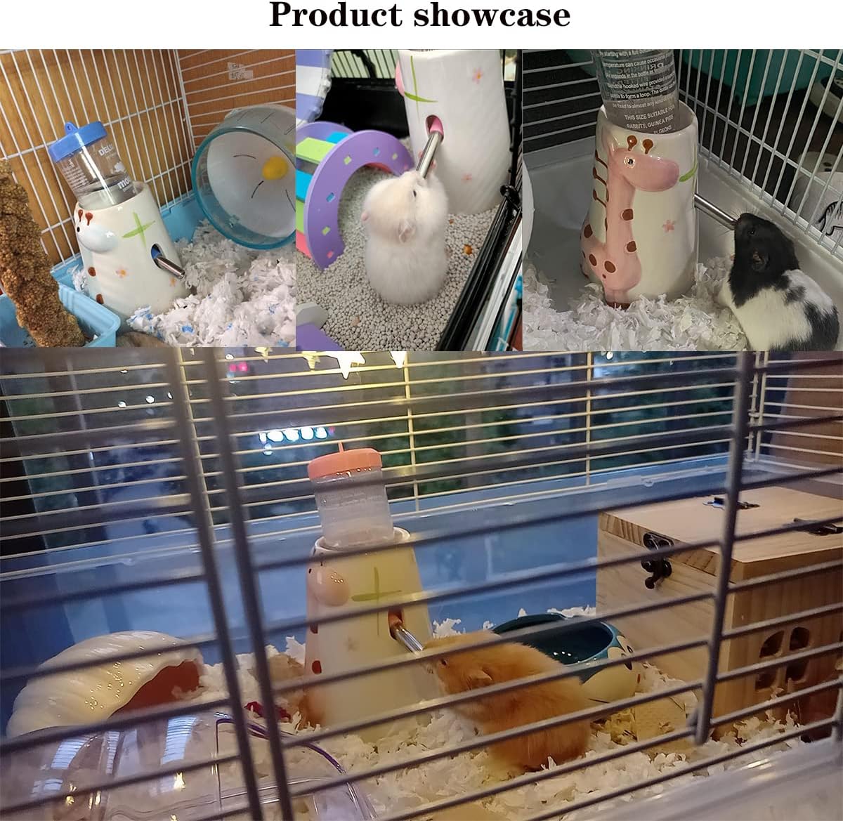 Hamster Water Bottle Small Animal Standing Water Dispenser Ceramic Base Cage Hanging Water Feeding Bottles Auto