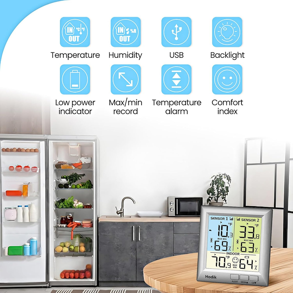Freezer Fridge Thermometer Wireless with Alarm Refrigerator Thermometer