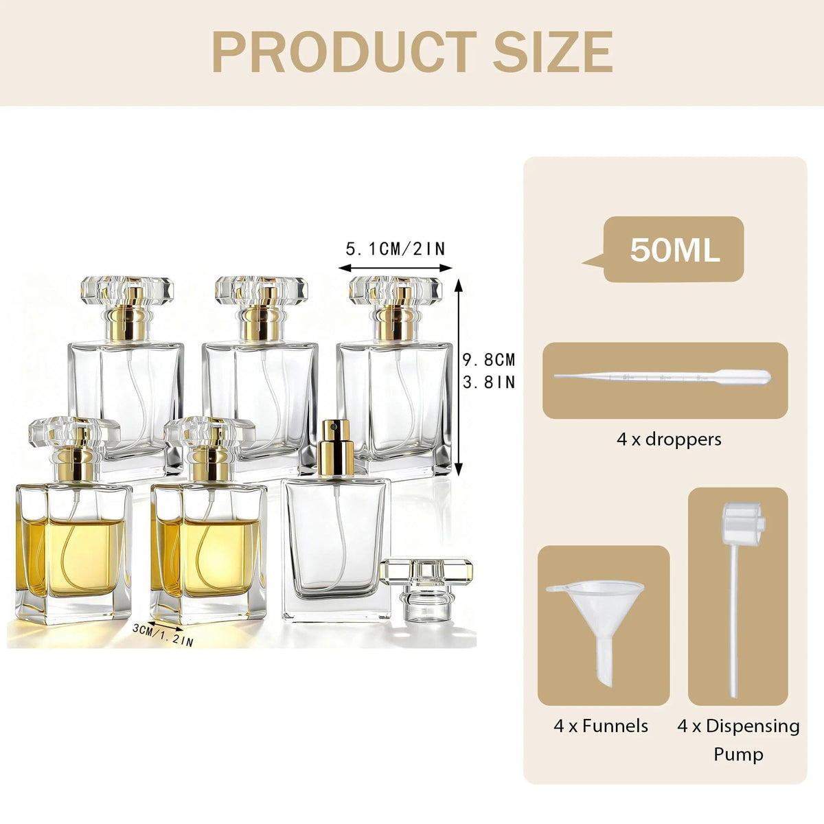 6 Pack 50ML Glass Perfume Spray Bottles, Refillable Atomizer