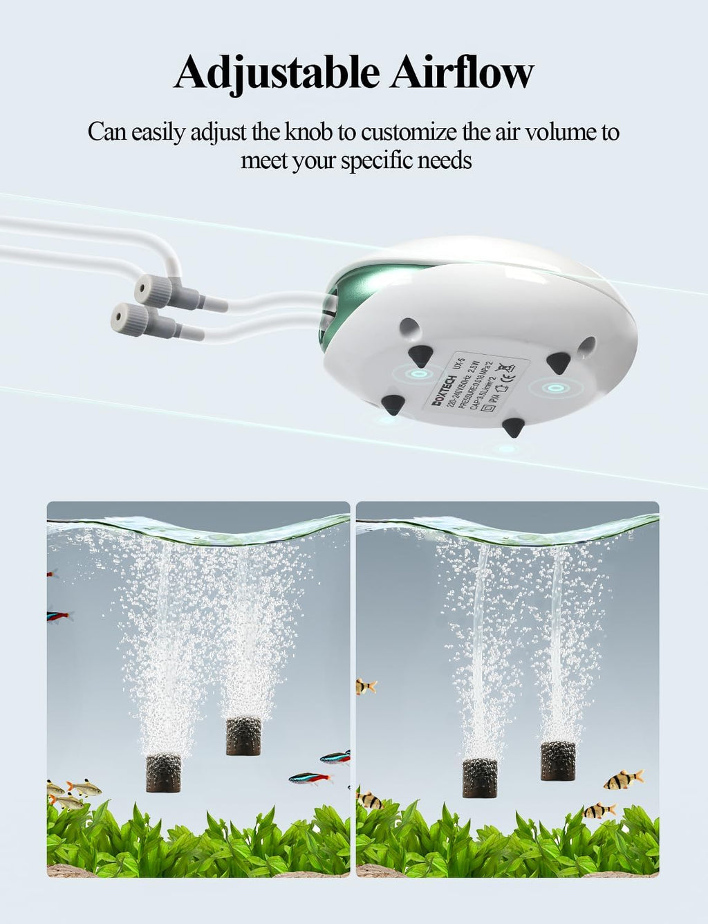 Aquarium Air Pump Kit 2.5W,Fish Tank Oxygen Pump | Oxygen aerator kit includes air tube bubble stone & check valve